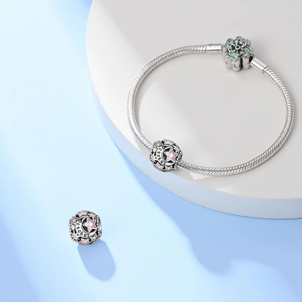 KUNSIR Bead Charm in Argento Sterling 925 con Cubic Zirconia, Compatibile con Braccialetti e Collane Europei - immagine 3