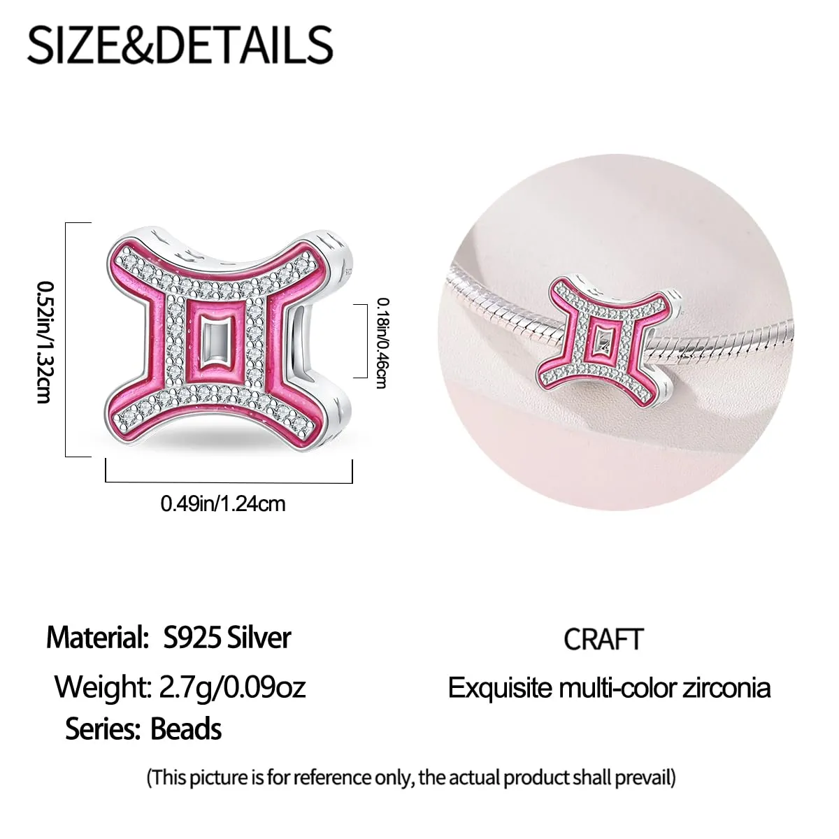 KUNSIR Ciondolo in Argento Sterling 925 con Cubic Zirconia per Braccialetti e Collane Europei - immagine 5