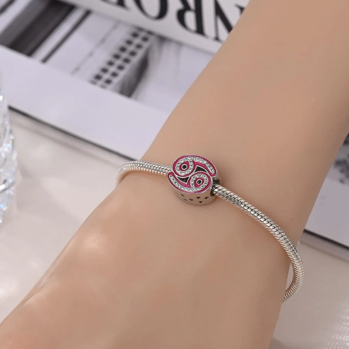 KUNSIR 925 Sterling Silver Bead Charm with Cubic Zirconia for Pandora Bracelets and European Necklaces - immagine 4