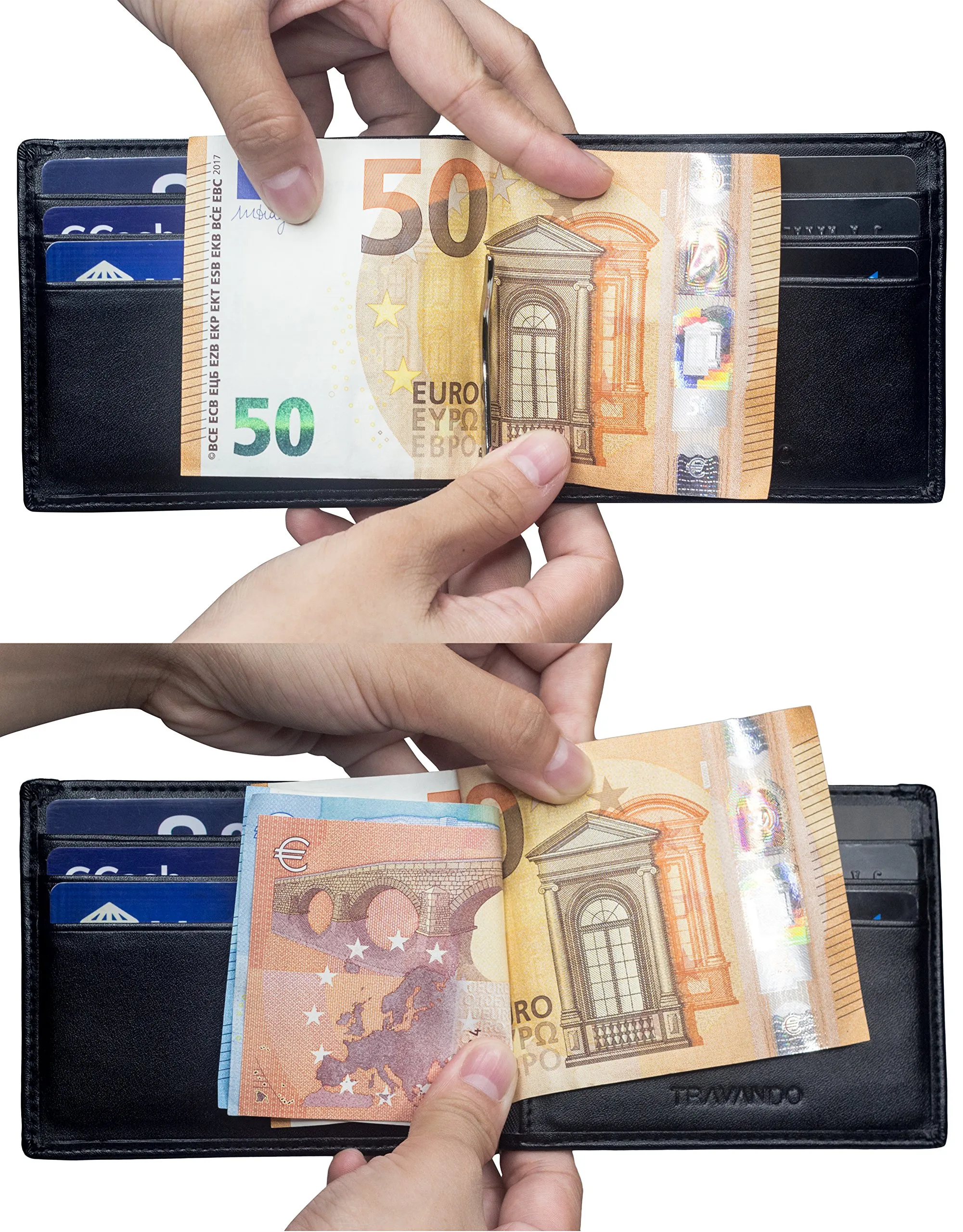 TRAVANDO Vienna Portafoglio Uomo Slim con Protezione RFID e Clip per Contanti - immagine 4