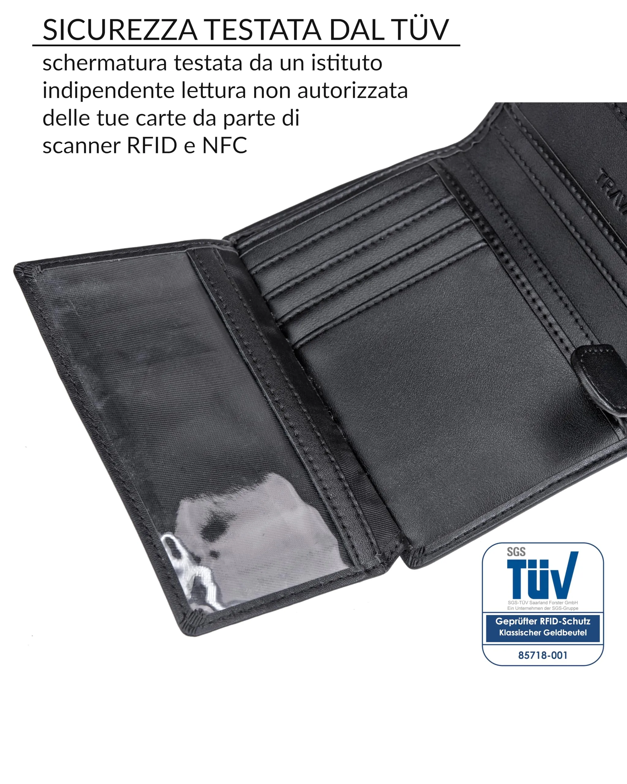 TRAVANDO Portafoglio Uomo Roma con protezione RFID - Porta Carte di Credito e Portamonete Verticale (Nero) - immagine 5