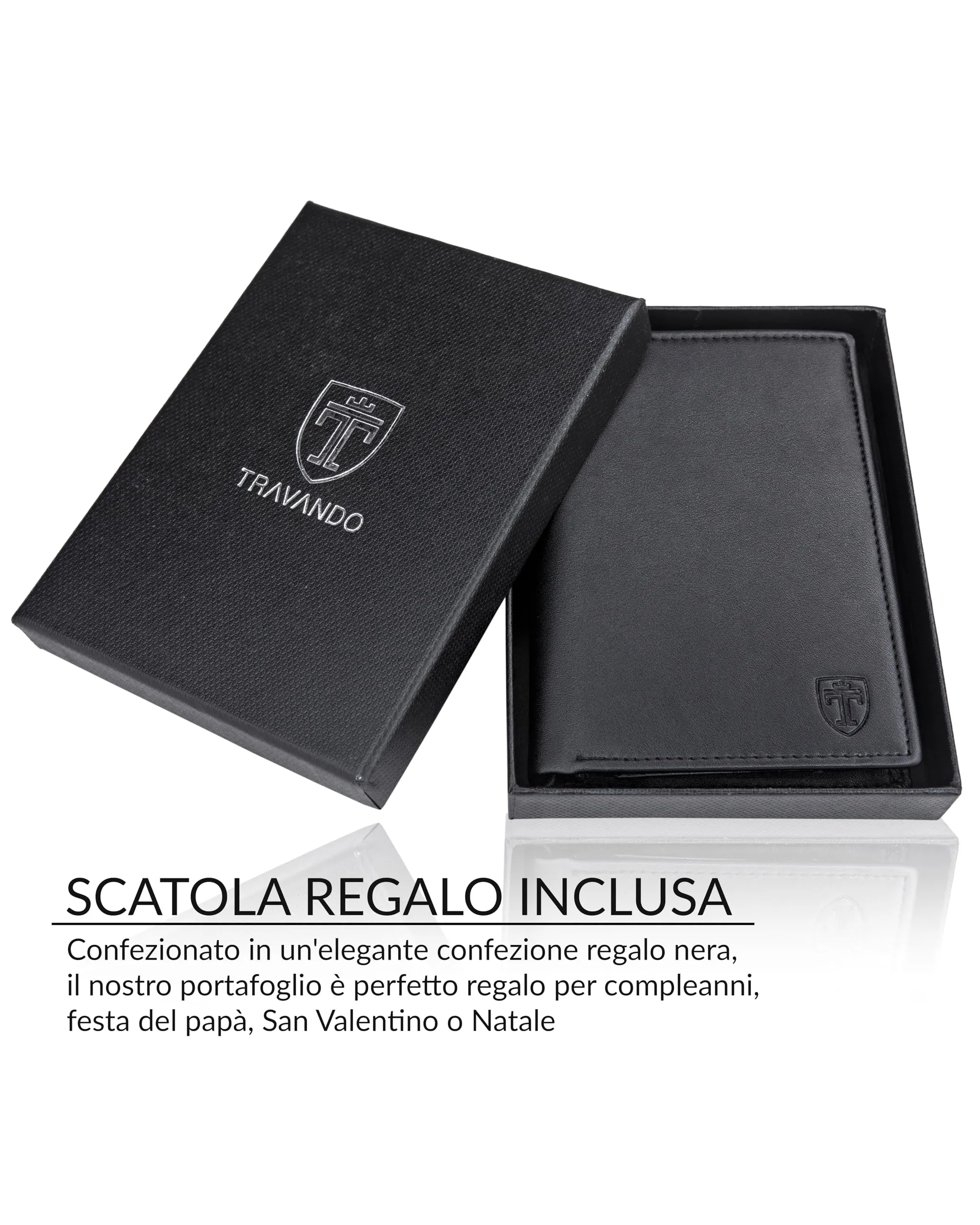 TRAVANDO Portafoglio Uomo Roma con protezione RFID - Porta Carte di Credito e Portamonete Verticale (Nero) - immagine 7