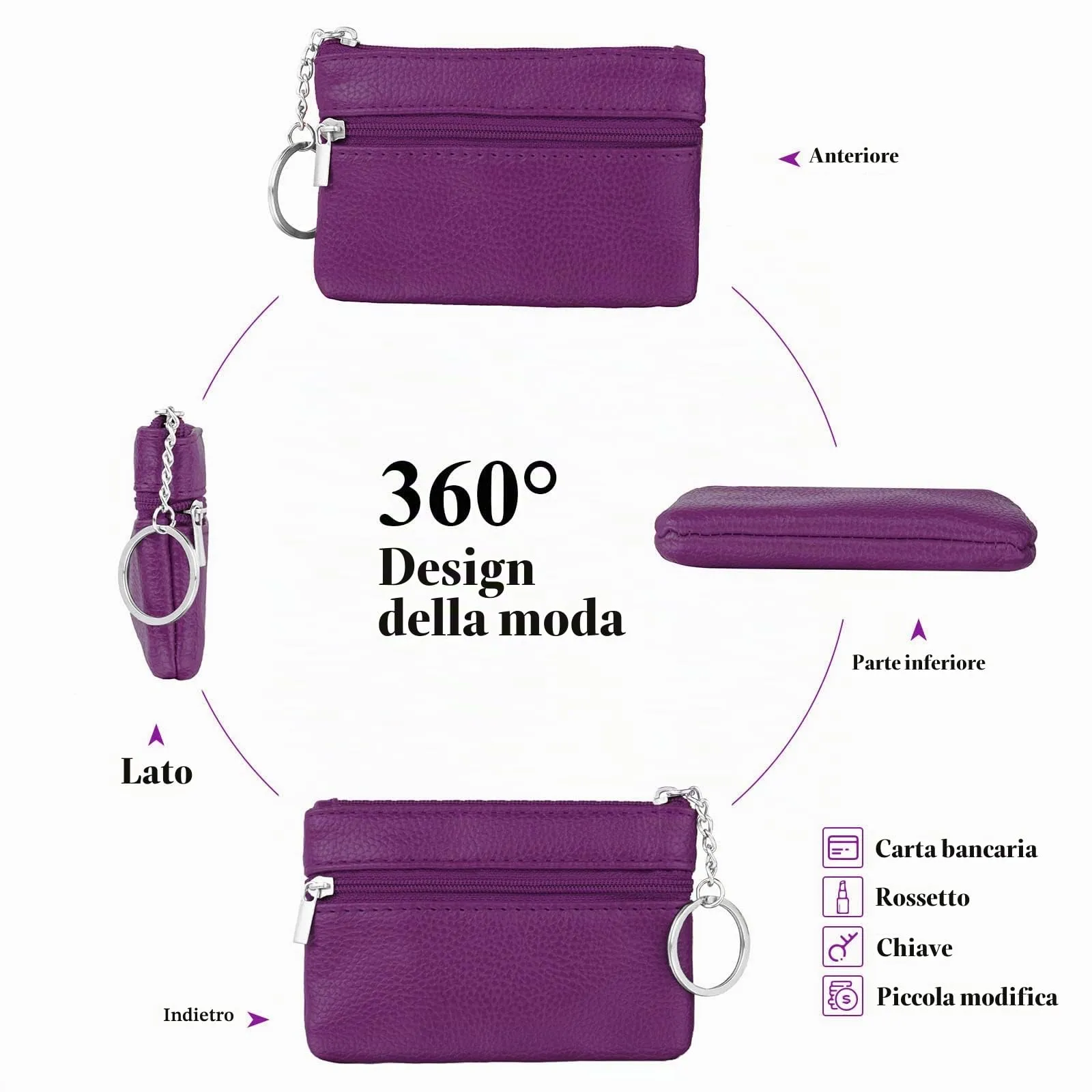 Aucuu Portafoglio in Pelle Donna Mini Portamonete con Portachiavi - immagine 5