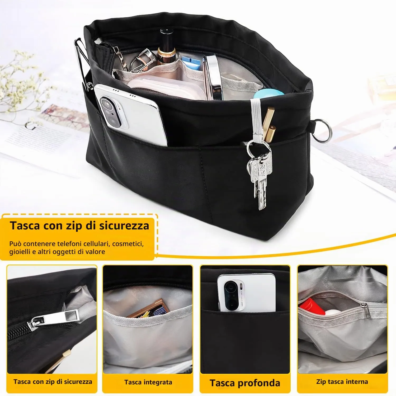 SUPRBIRD Organizzatore Borsa Donna in Nylon con Zip, Nero, Medium - immagine 4