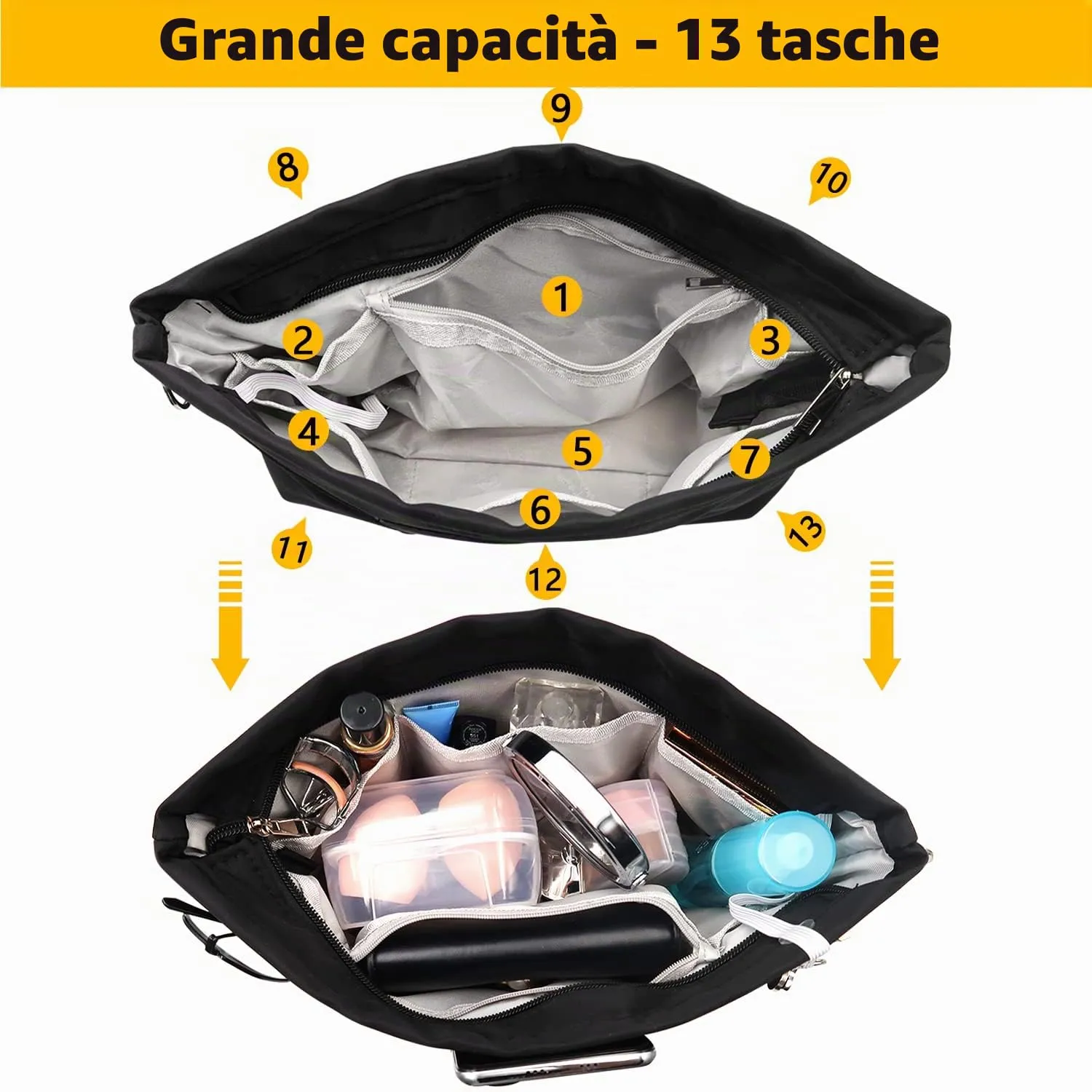 SUPRBIRD Organizzatore Borsa Donna in Nylon con Zip e Portachiavi, Nero (L) - immagine 2