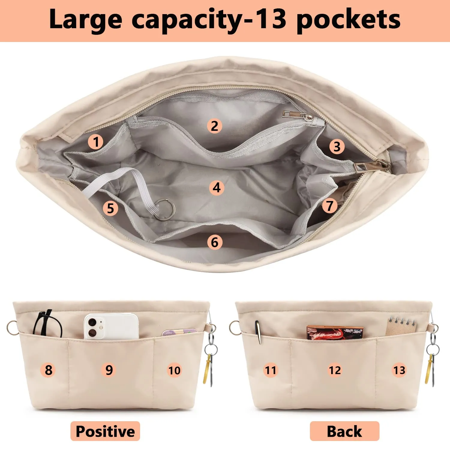 SUPRBIRD Organizzatore Borsa Donna in Nylon con Zip, Beige, M - immagine 2