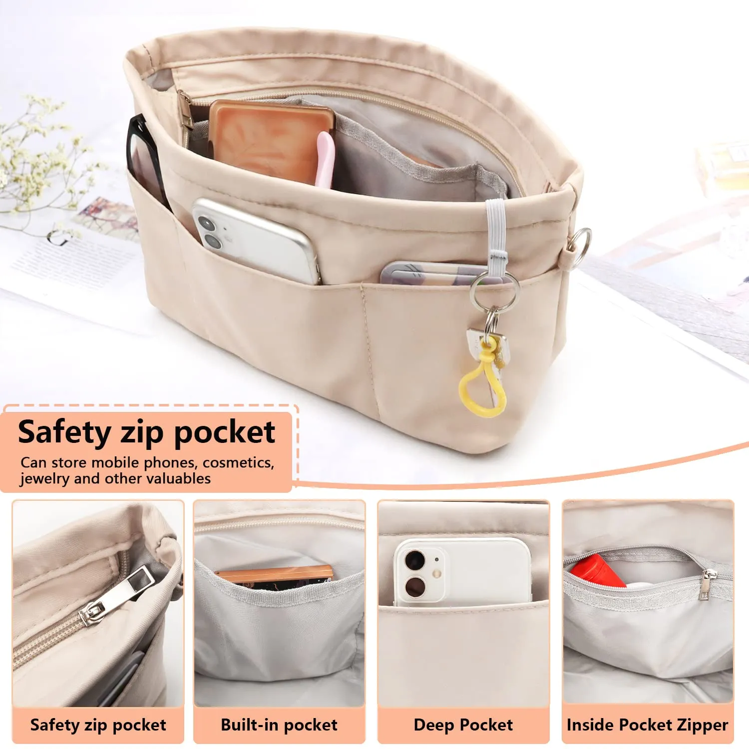 SUPRBIRD Organizzatore Borsa Donna in Nylon con Zip, Beige, M - immagine 3