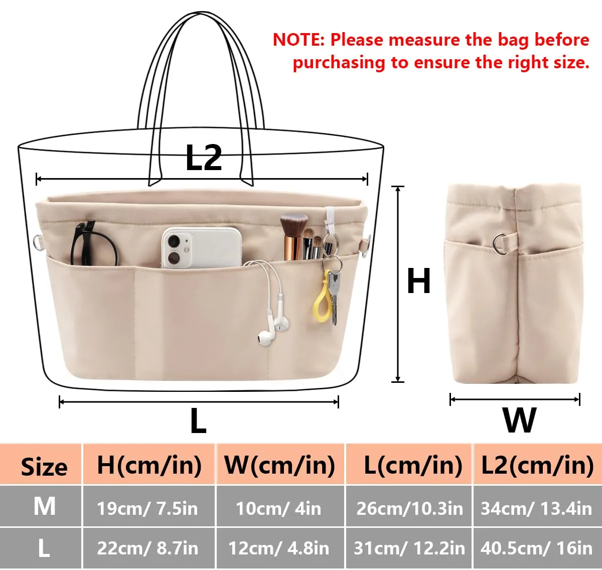 SUPRBIRD Organizzatore Borsa Donna in Nylon con Zip, Beige, M - immagine 4