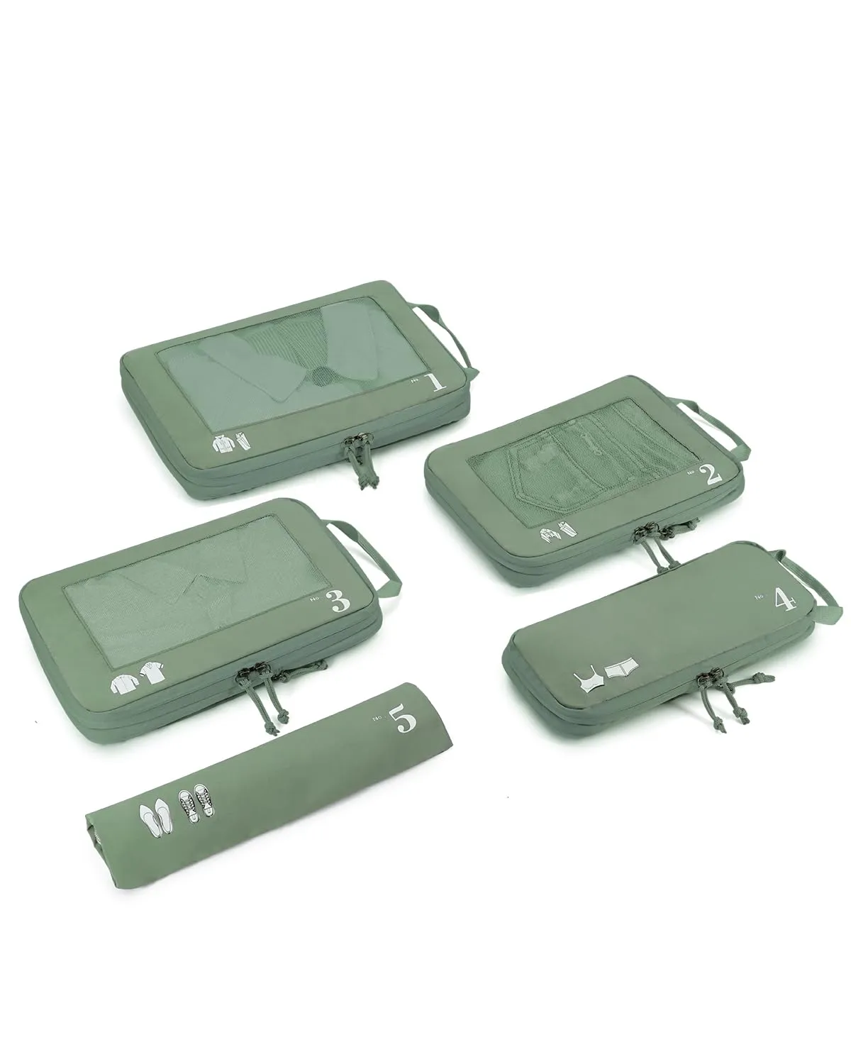 ECOHUB Set Organizzatore Valigia Compressione 5 Pezzi, Packing Cubes Verde - immagine 1