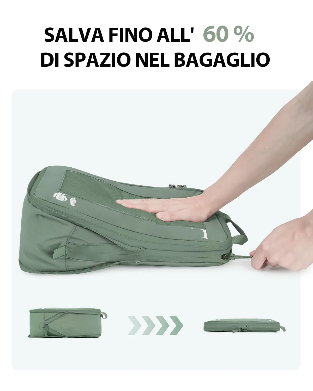 ECOHUB Set Organizzatore Valigia Compressione 5 Pezzi, Packing Cubes Verde - immagine 4