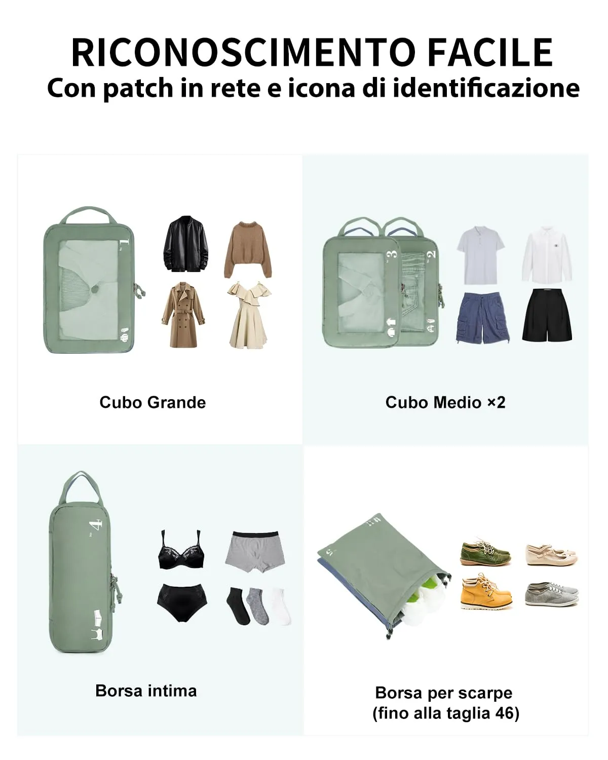 ECOHUB Set Organizzatore Valigia Compressione 5 Pezzi, Packing Cubes Verde - immagine 9
