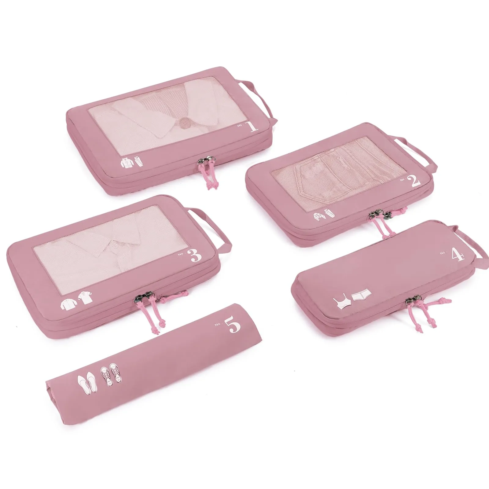 ECOHUB Organizer Valigia Compressione 5 Pezzi, Packing Cubes Set per Viaggio (Rosa) - immagine 1