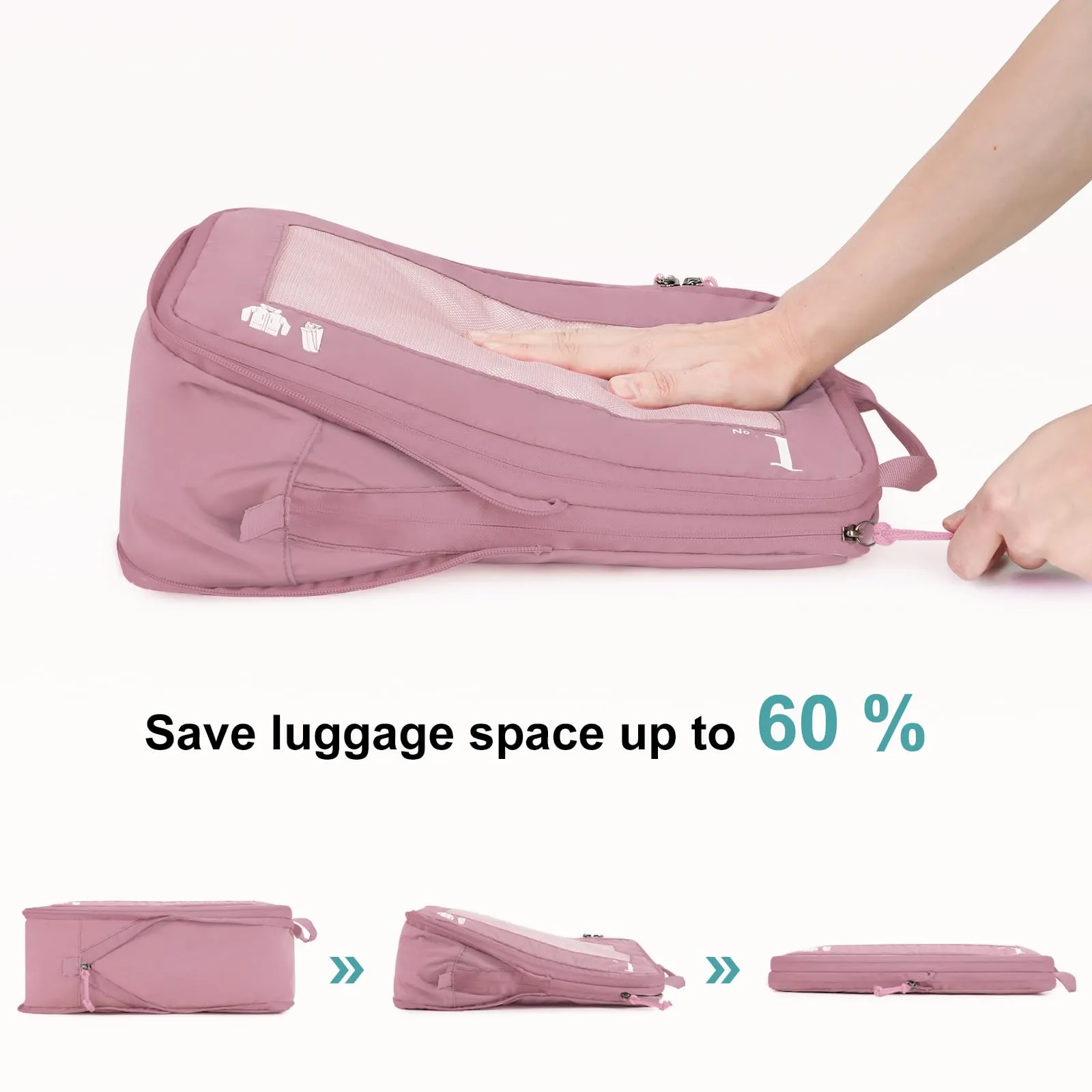 ECOHUB Organizer Valigia Compressione 5 Pezzi, Packing Cubes Set per Viaggio (Rosa) - immagine 3
