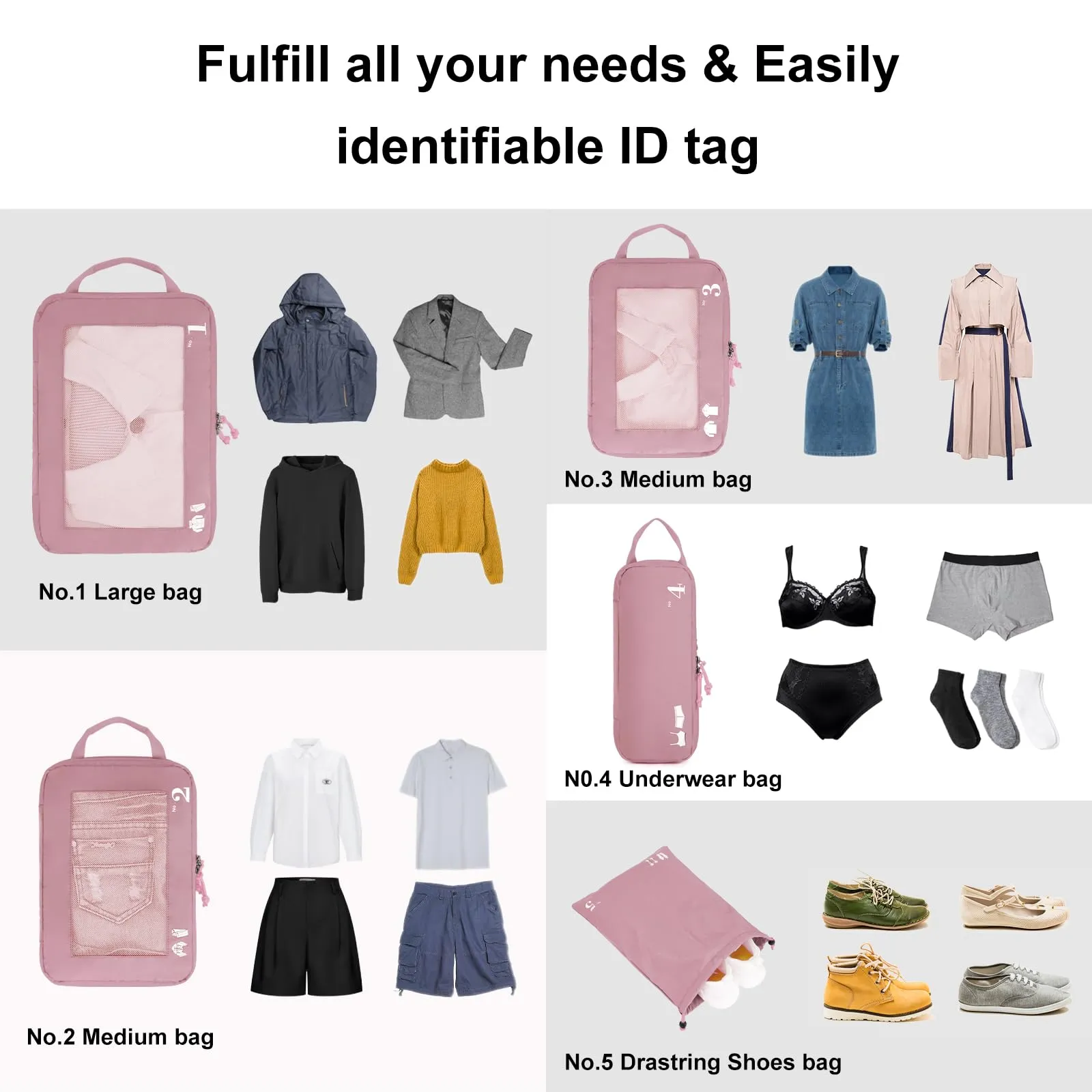 ECOHUB Organizer Valigia Compressione 5 Pezzi, Packing Cubes Set per Viaggio (Rosa) - immagine 8