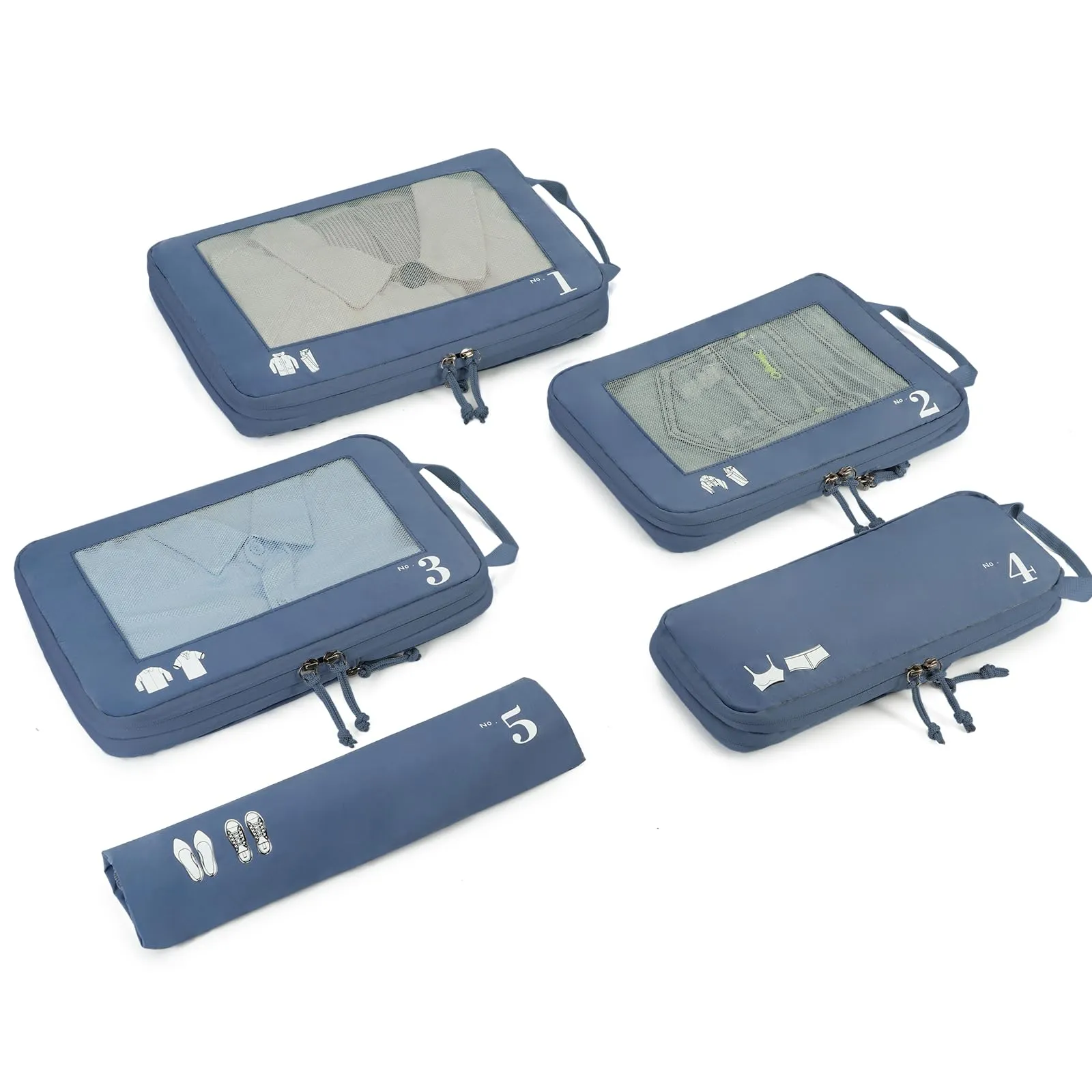 ECOHUB Organizer Valigia Compressione Packing Cubes Set 5 Pezzi, Blu Puro - immagine 1
