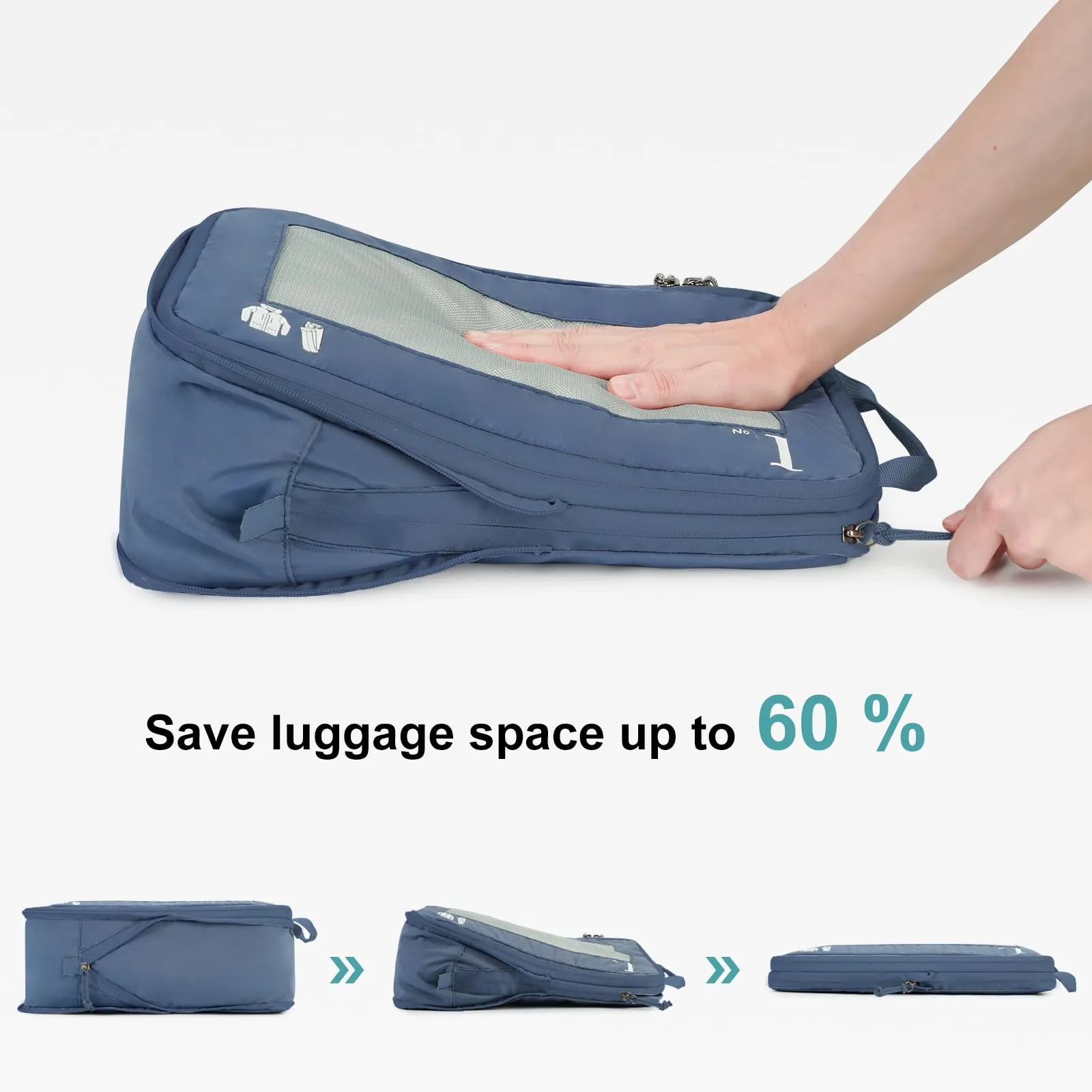 ECOHUB Organizer Valigia Compressione Packing Cubes Set 5 Pezzi, Blu Puro - immagine 3