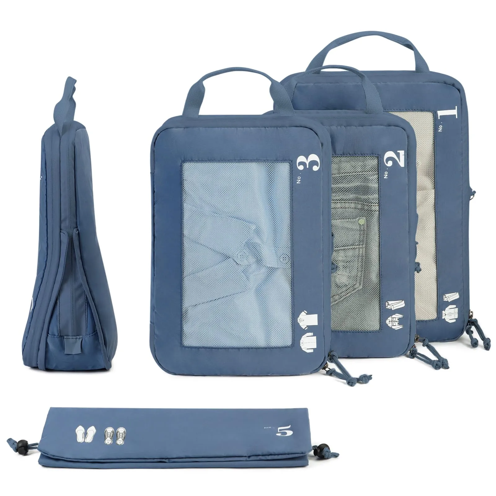 ECOHUB Organizer Valigia Compressione Packing Cubes Set 5 Pezzi, Blu Puro - immagine 9