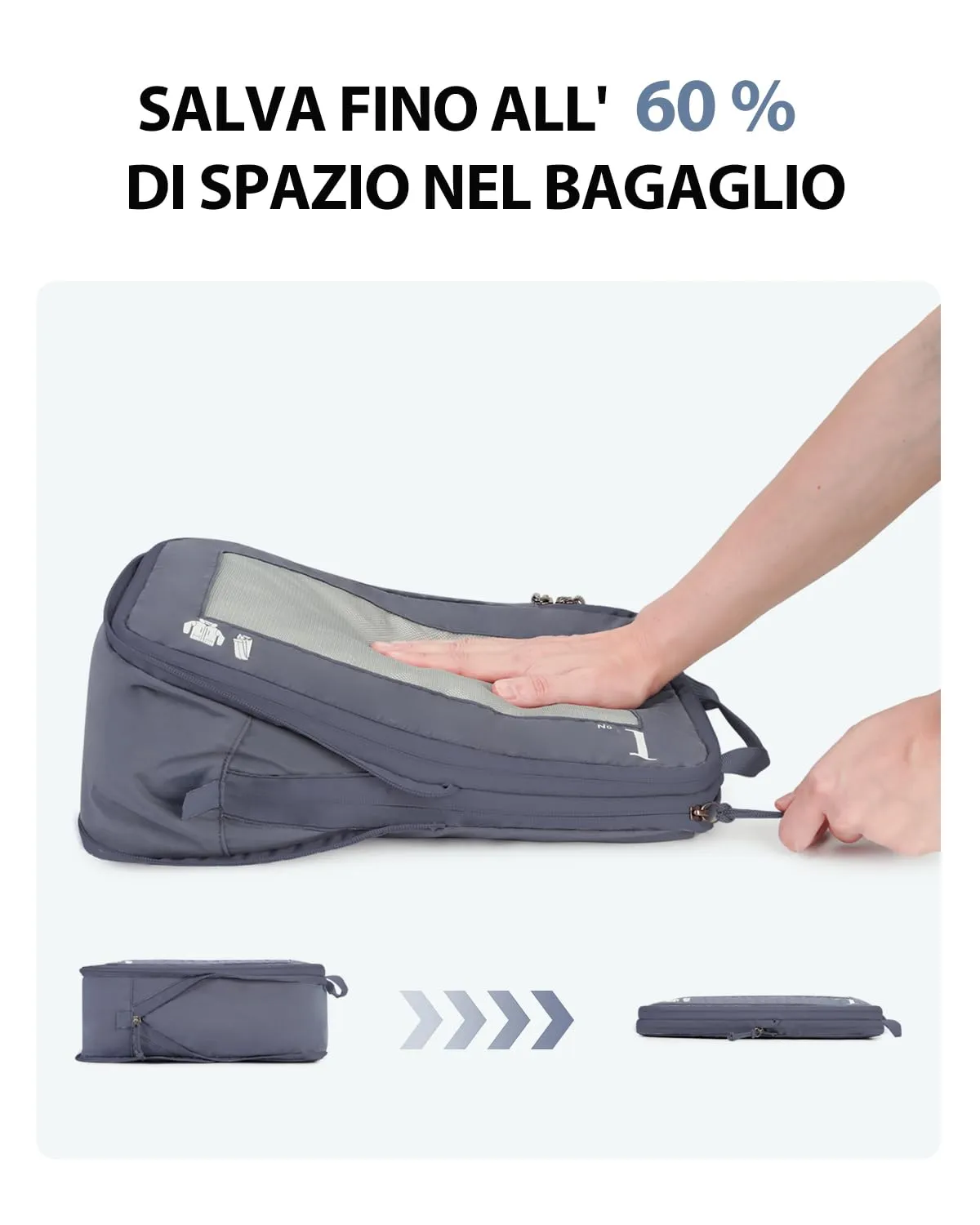ECOHUB Organizer Valigia Compressione Set 5 Pezzi, Packing Cubes per Viaggio, Grigio Scuro - immagine 3