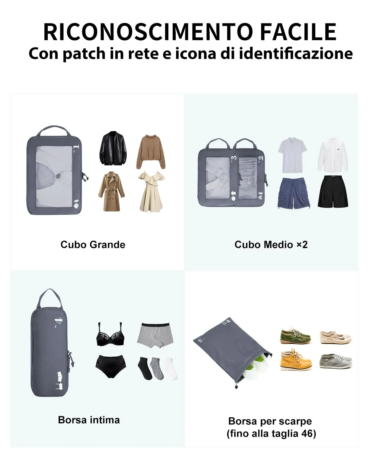 ECOHUB Organizer Valigia Compressione Set 5 Pezzi, Packing Cubes per Viaggio, Grigio Scuro - immagine 8