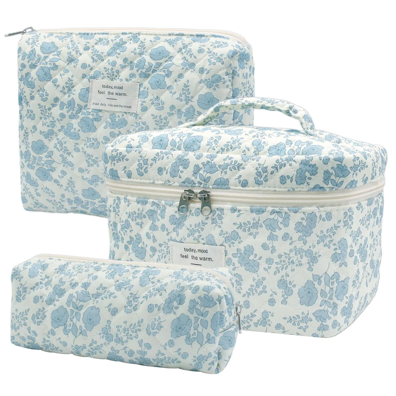 Criveple Set di 3 Beauty Case da Viaggio in Cotone, Borsa Porta Trucchi Organizzatore Lavabile, Orchidea Bianca - immagine 1