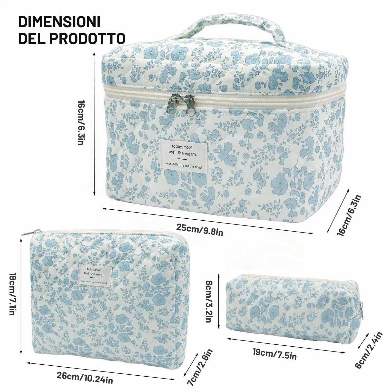 Criveple Set di 3 Beauty Case da Viaggio in Cotone, Borsa Porta Trucchi Organizzatore Lavabile, Orchidea Bianca - immagine 2