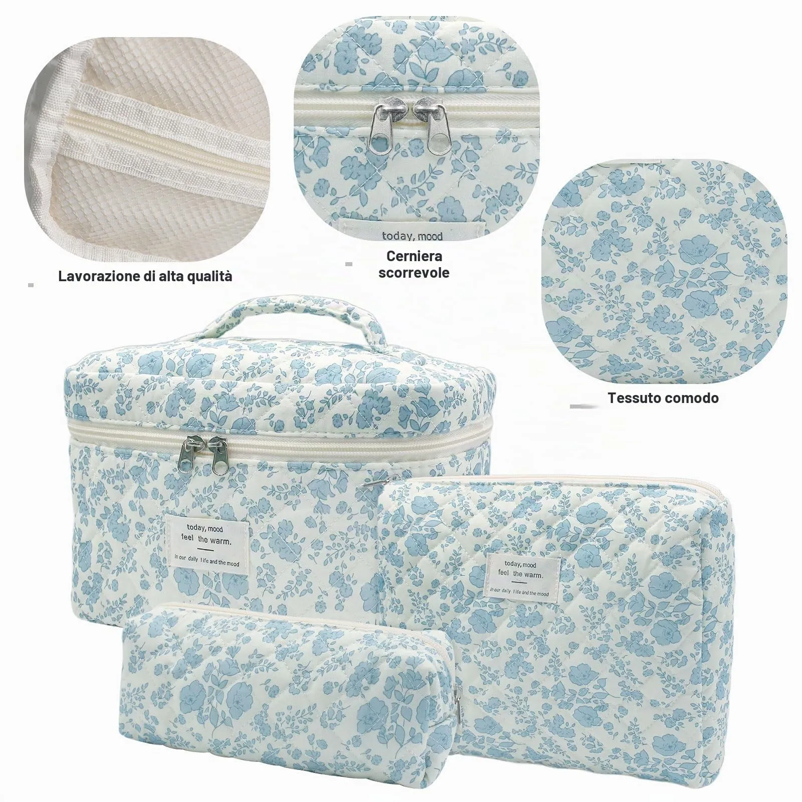 Criveple Set di 3 Beauty Case da Viaggio in Cotone, Borsa Porta Trucchi Organizzatore Lavabile, Orchidea Bianca - immagine 3