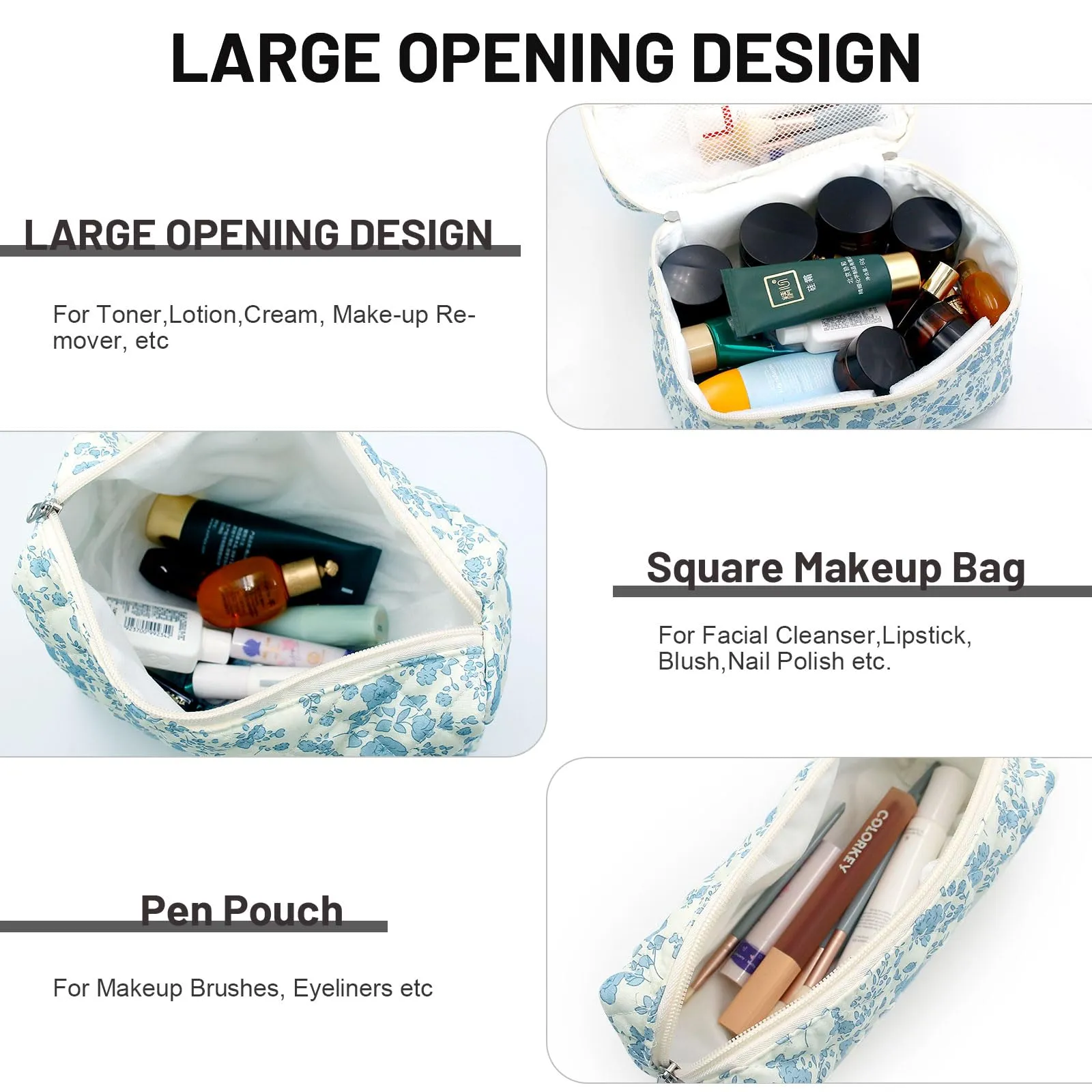 Criveple Set di 3 Beauty Case da Viaggio in Cotone, Borsa Porta Trucchi Organizzatore Lavabile, Orchidea Bianca - immagine 4