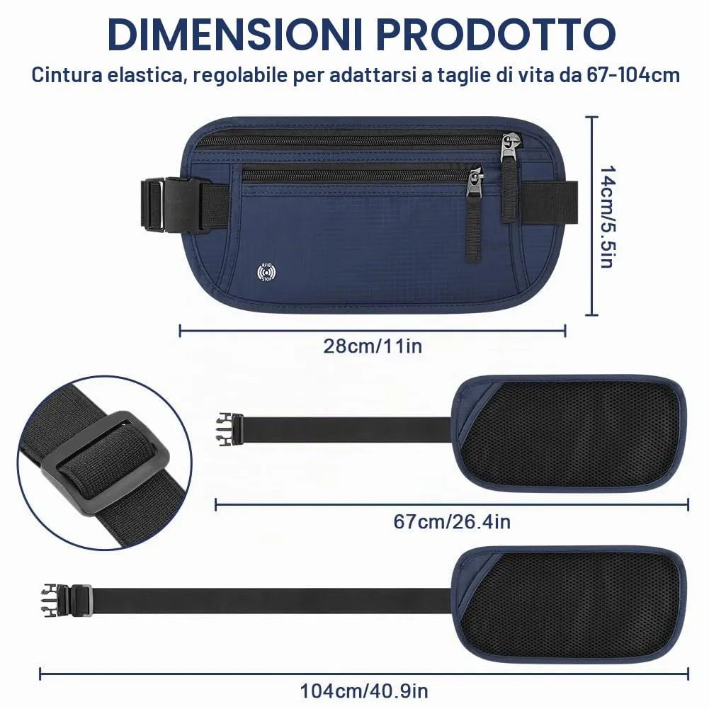 Aucuu Marsupio da Viaggio Antifurto con Blocco RFID, Ultrasottile per Uomo e Donna - immagine 2