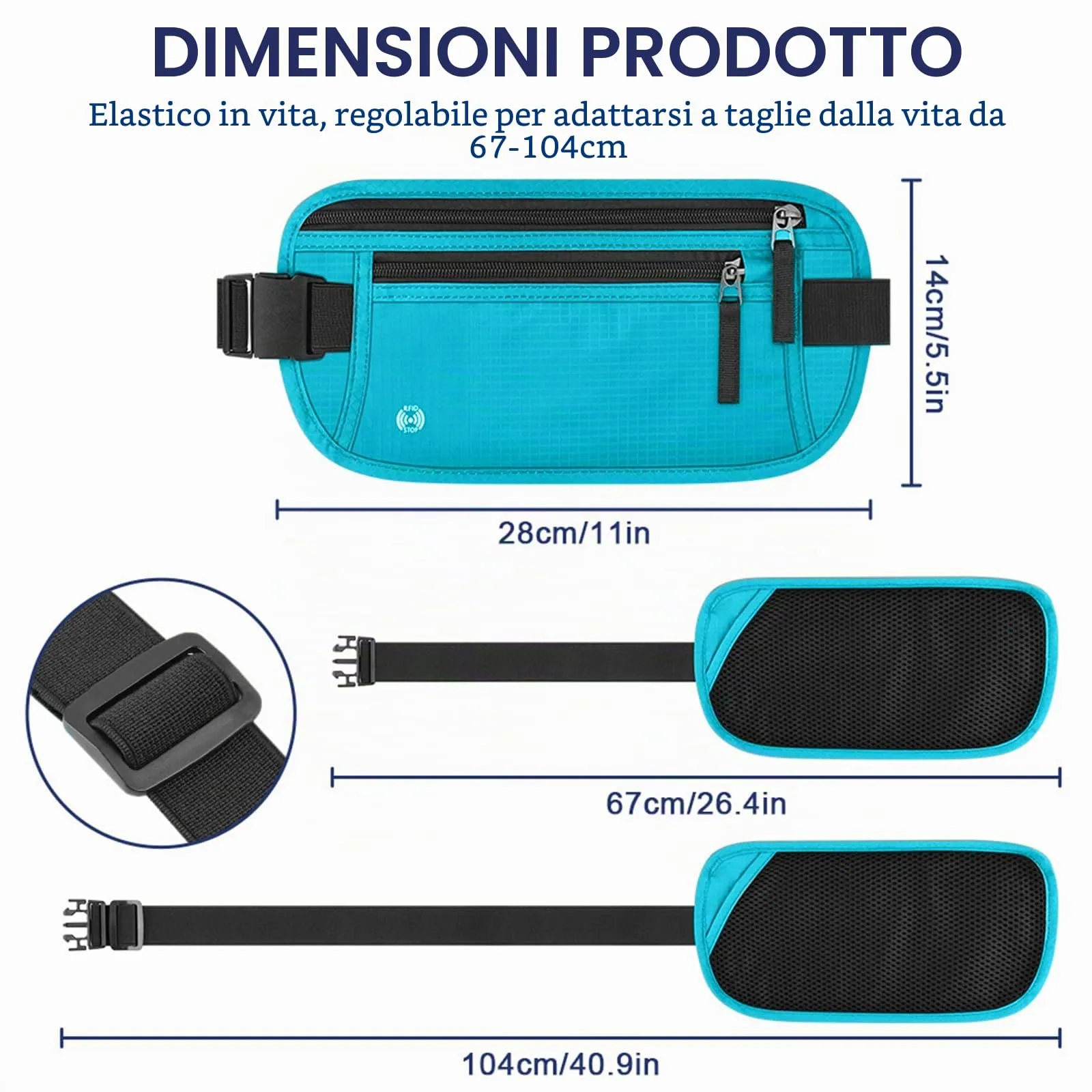 Aucuu Marsupio da Viaggio Antifurto con Blocco RFID, Ultrasottile per Uomo e Donna - immagine 2