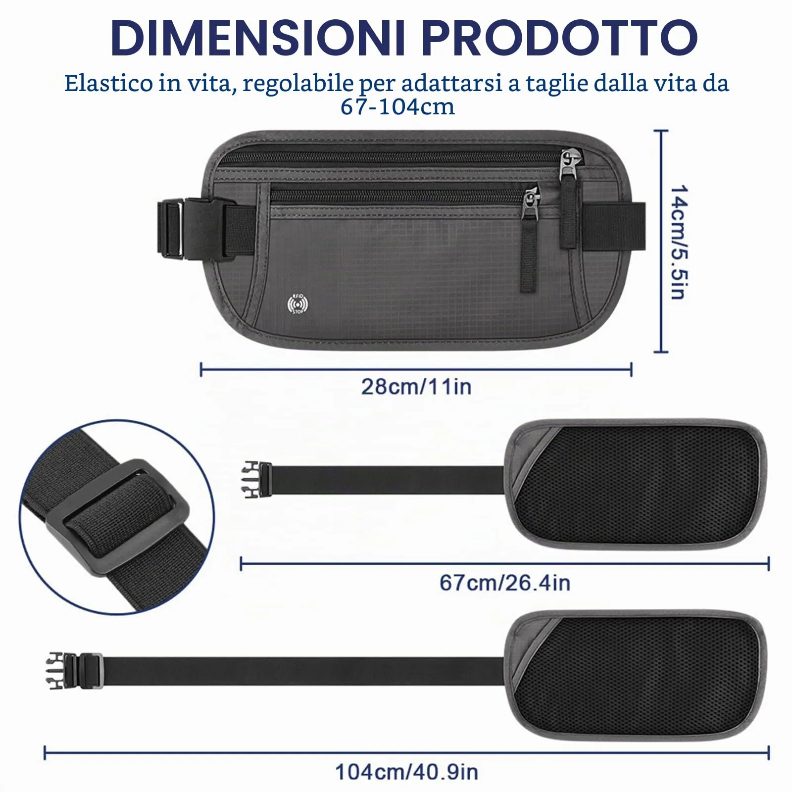 Aucuu Marsupio da Viaggio Antifurto con Blocco RFID, Ultrasottile e Impermeabile per Uomo e Donna - immagine 2