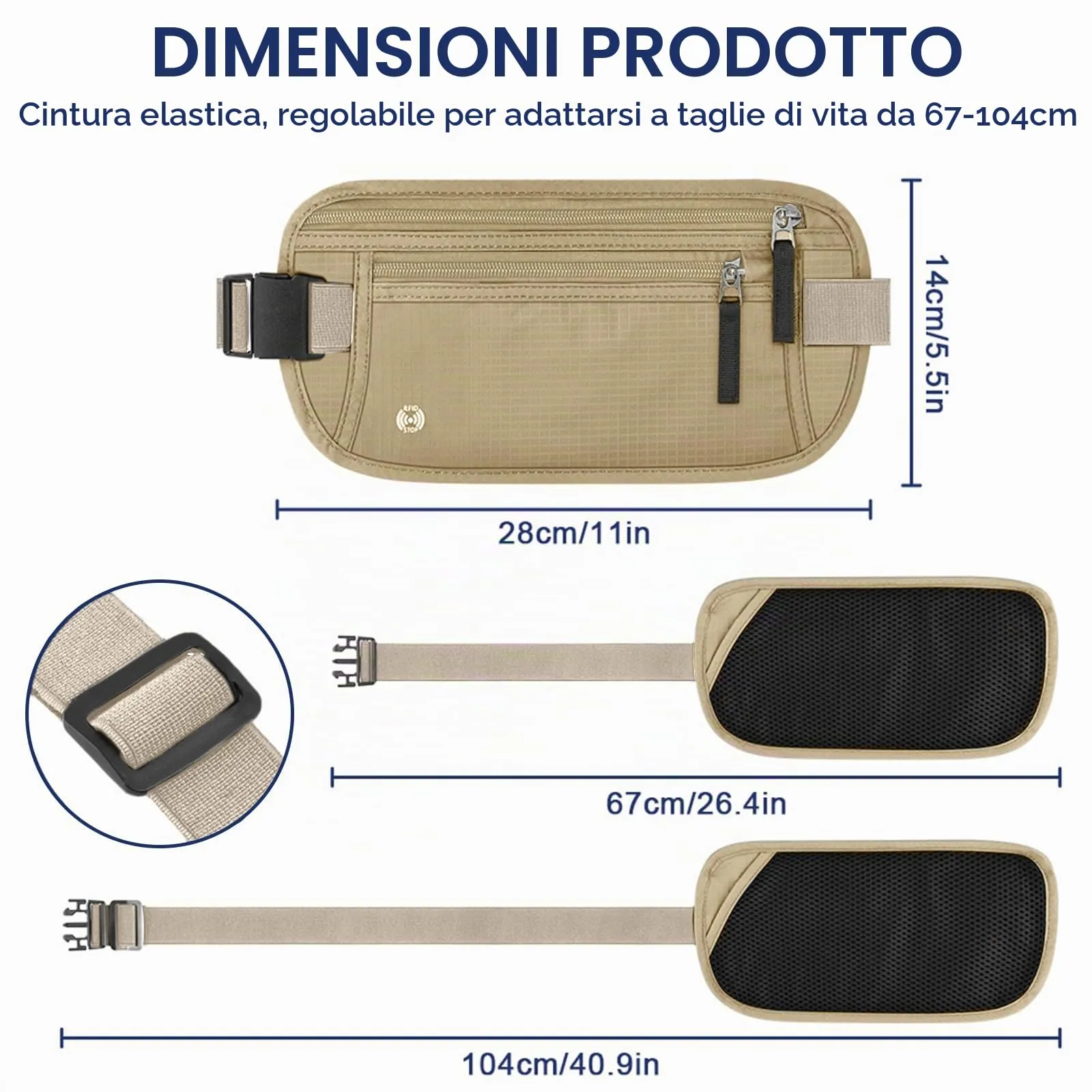 Aucuu Marsupio da Viaggio Antifurto con Blocco RFID per Uomo e Donna - immagine 2