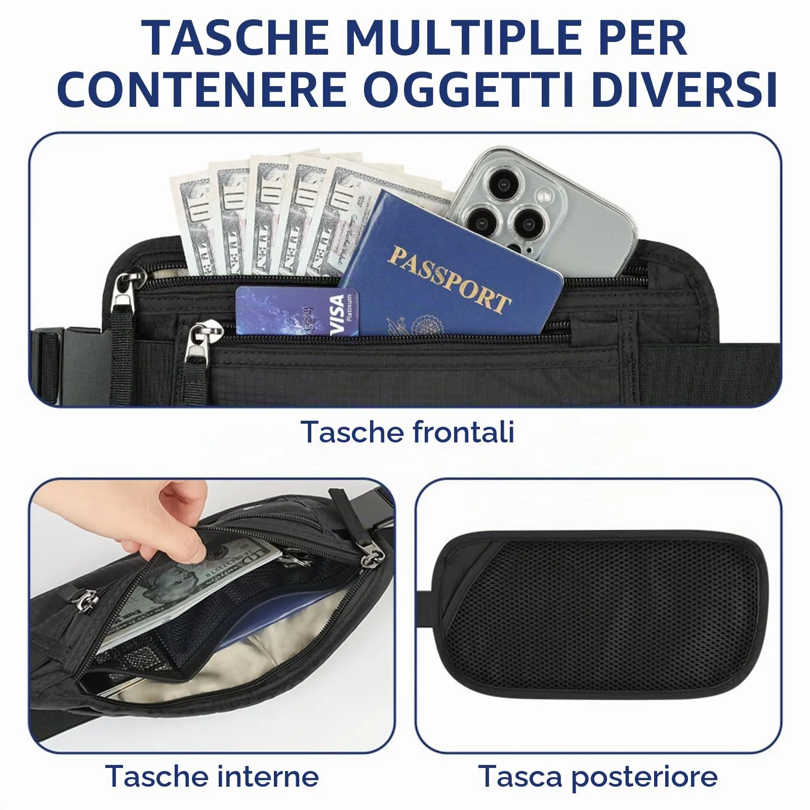 Aucuu Marsupio da Viaggio Antifurto con Blocco RFID, Ultrasottile per Uomo e Donna - immagine 4