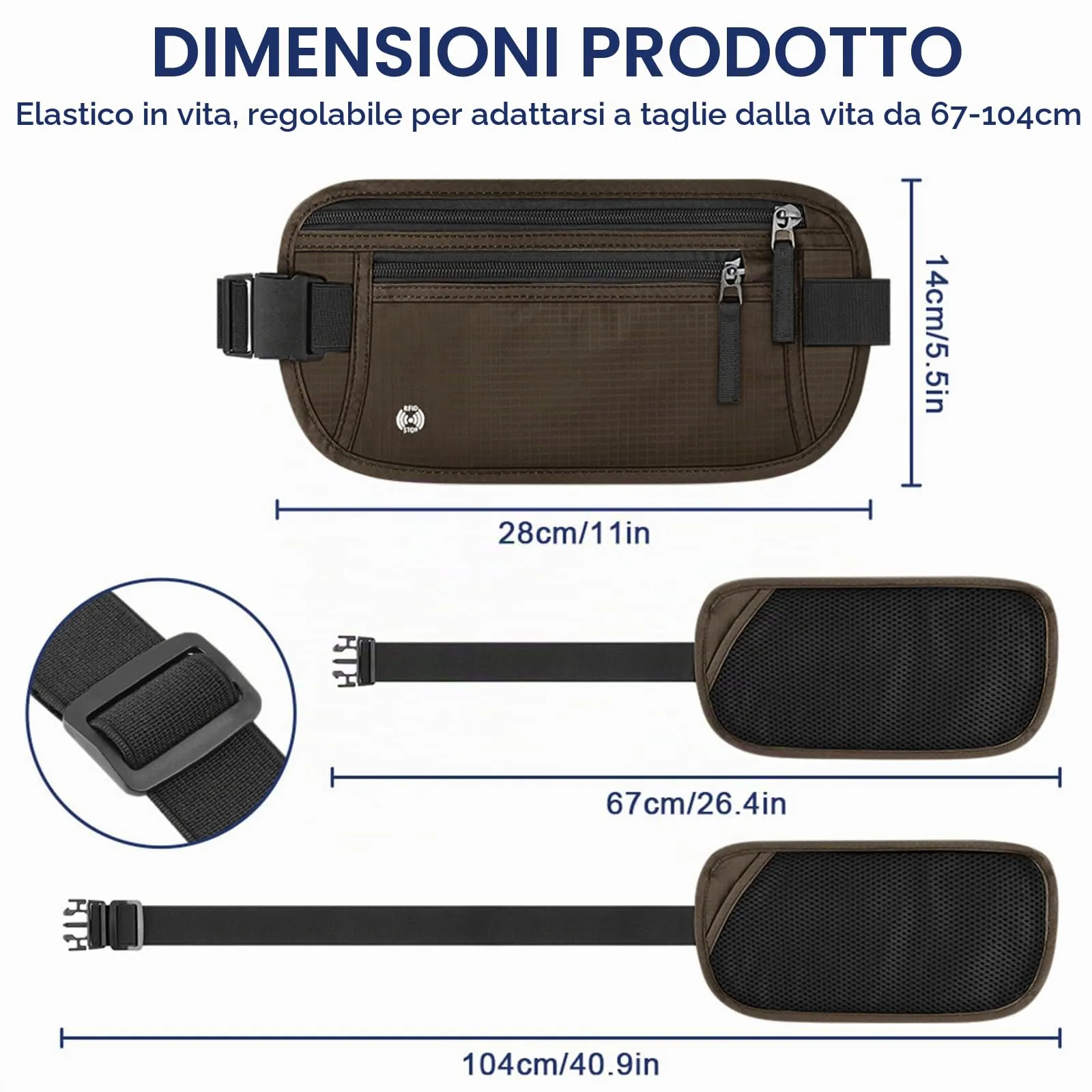 Aucuu Marsupio da Viaggio Antifurto con Blocco RFID, Ultrasottile e Impermeabile per Passaporto e Telefono, Uomo e Donna - immagine 2