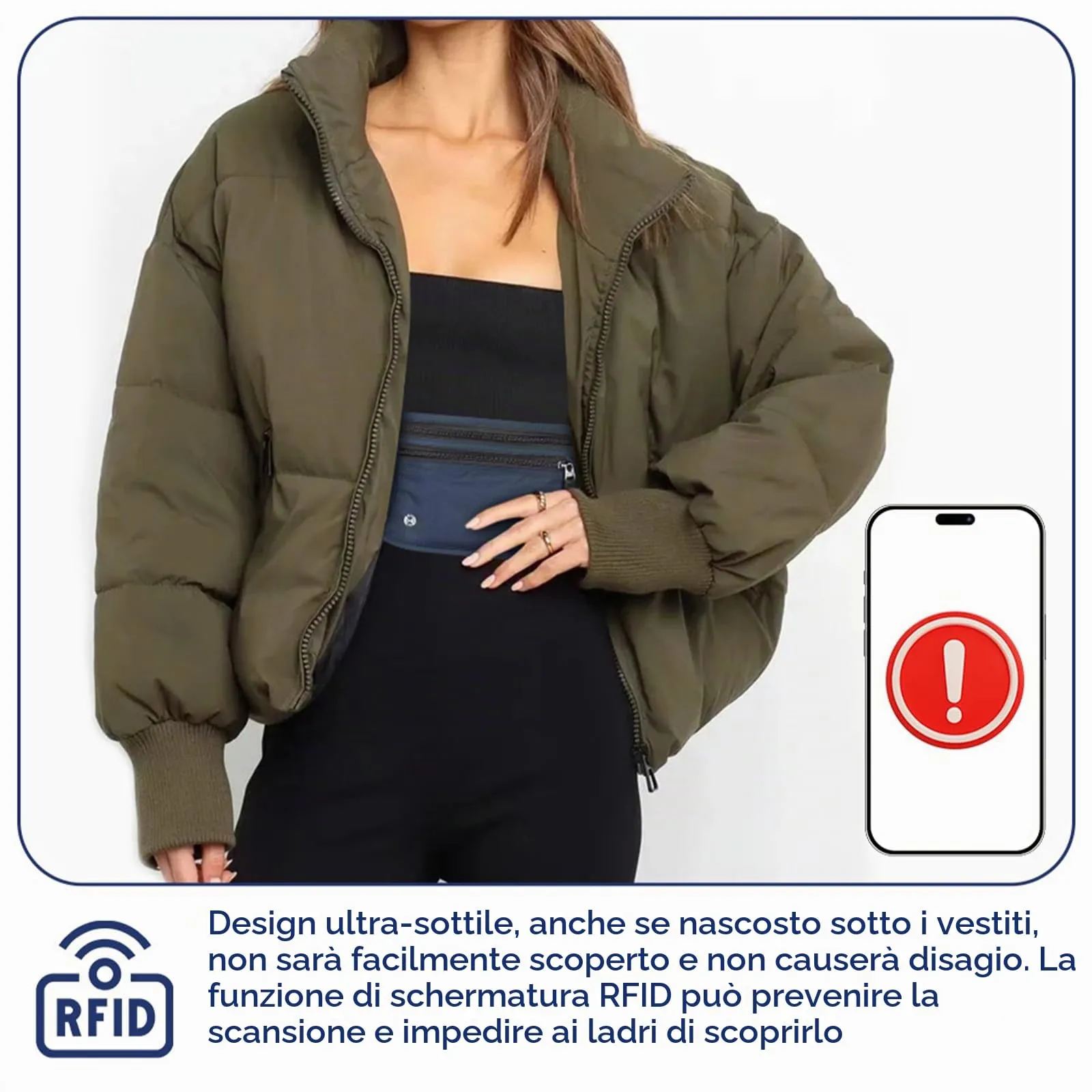 Aucuu Marsupio da Viaggio Antifurto con Blocco RFID, Ultrasottile e Impermeabile per Passaporto e Telefono, Uomo e Donna - immagine 5