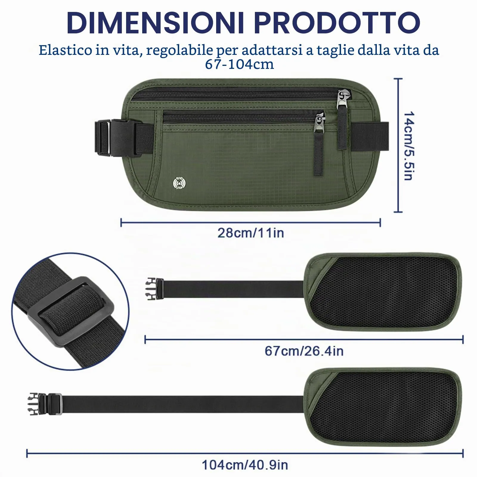 Aucuu Marsupio da Viaggio Antifurto con Blocco RFID per Uomo e Donna - immagine 2
