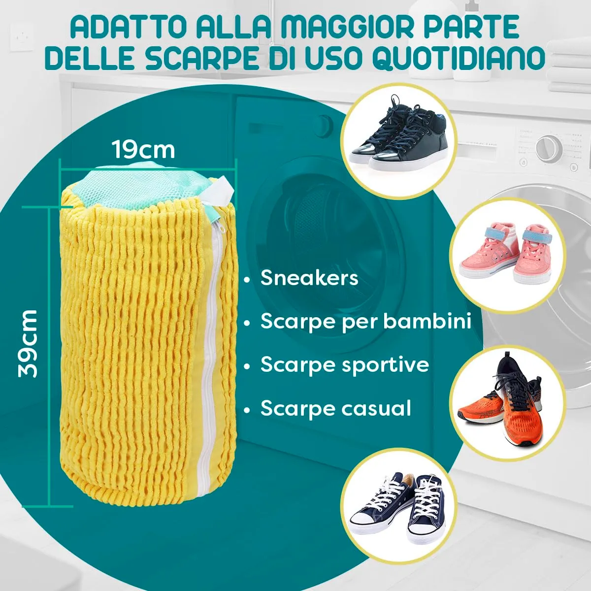ZENO Shoe Washing Bag, 2 Pezzi Sacchetto Scarpe Lavatrice - immagine 6