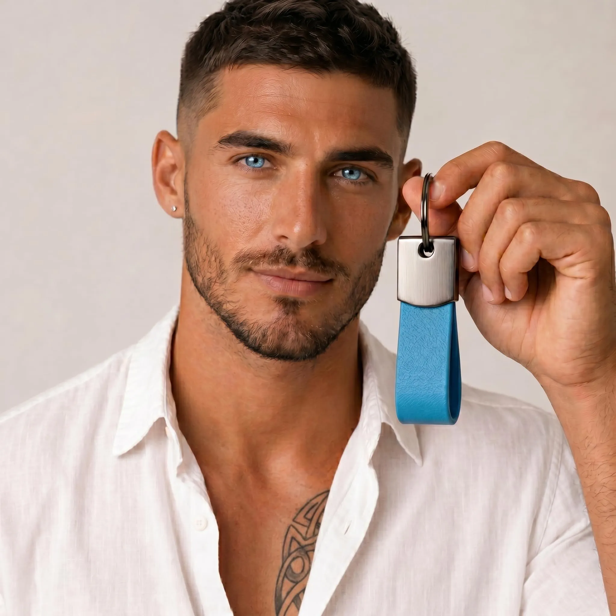 pubblimania Portachiavi in Ecopelle e Acciaio Brunito - Azzurro Capri - immagine 4