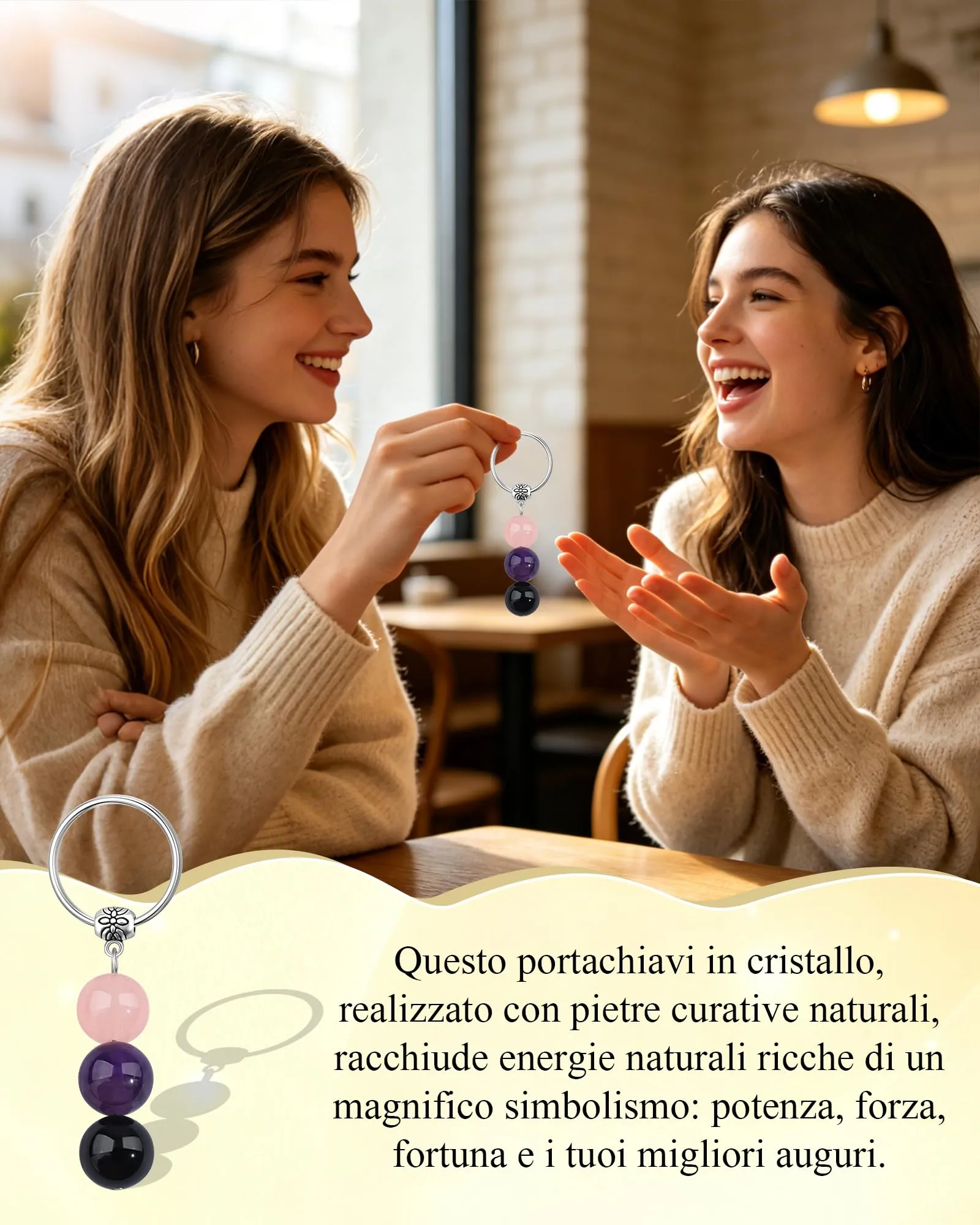 Cheerslife Portachiavi Personalizzato in Cristalli Naturali per Uomo e Donna - immagine 2