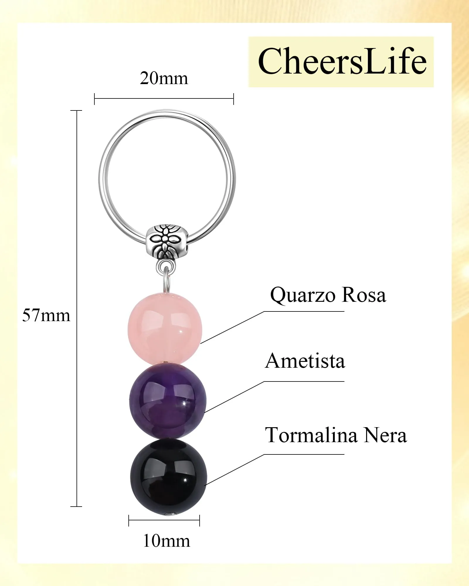 Cheerslife Portachiavi Personalizzato in Cristalli Naturali per Uomo e Donna - immagine 4