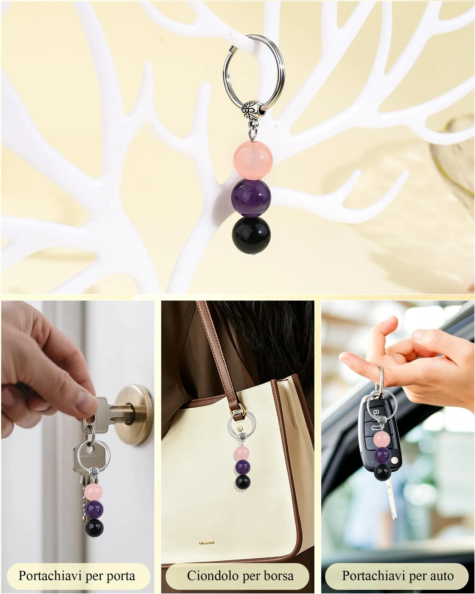 Cheerslife Portachiavi Personalizzato in Cristalli Naturali per Uomo e Donna - immagine 5