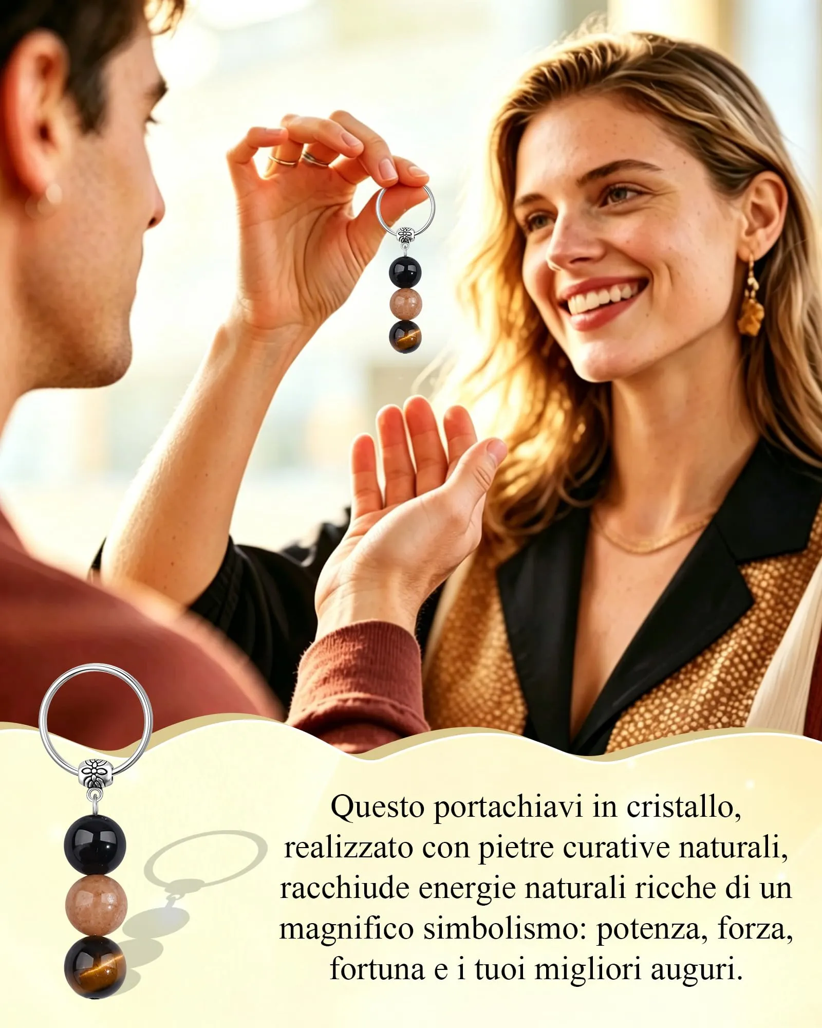 Cheerslife Portachiavi Personalizzato in Cristalli Naturali per Uomo e Donna - immagine 2