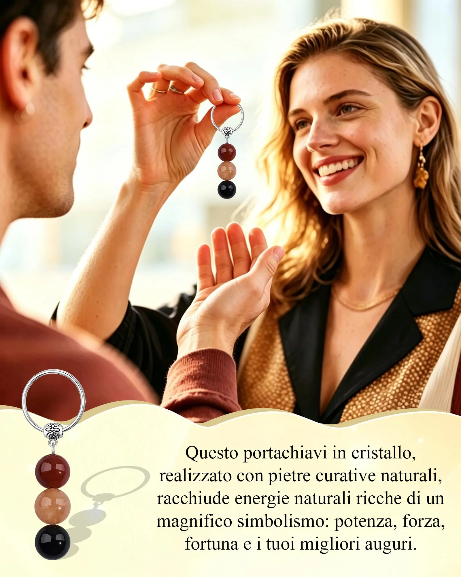 Cheerslife Portachiavi Personalizzato in Cristalli Naturali per Uomo e Donna - immagine 2