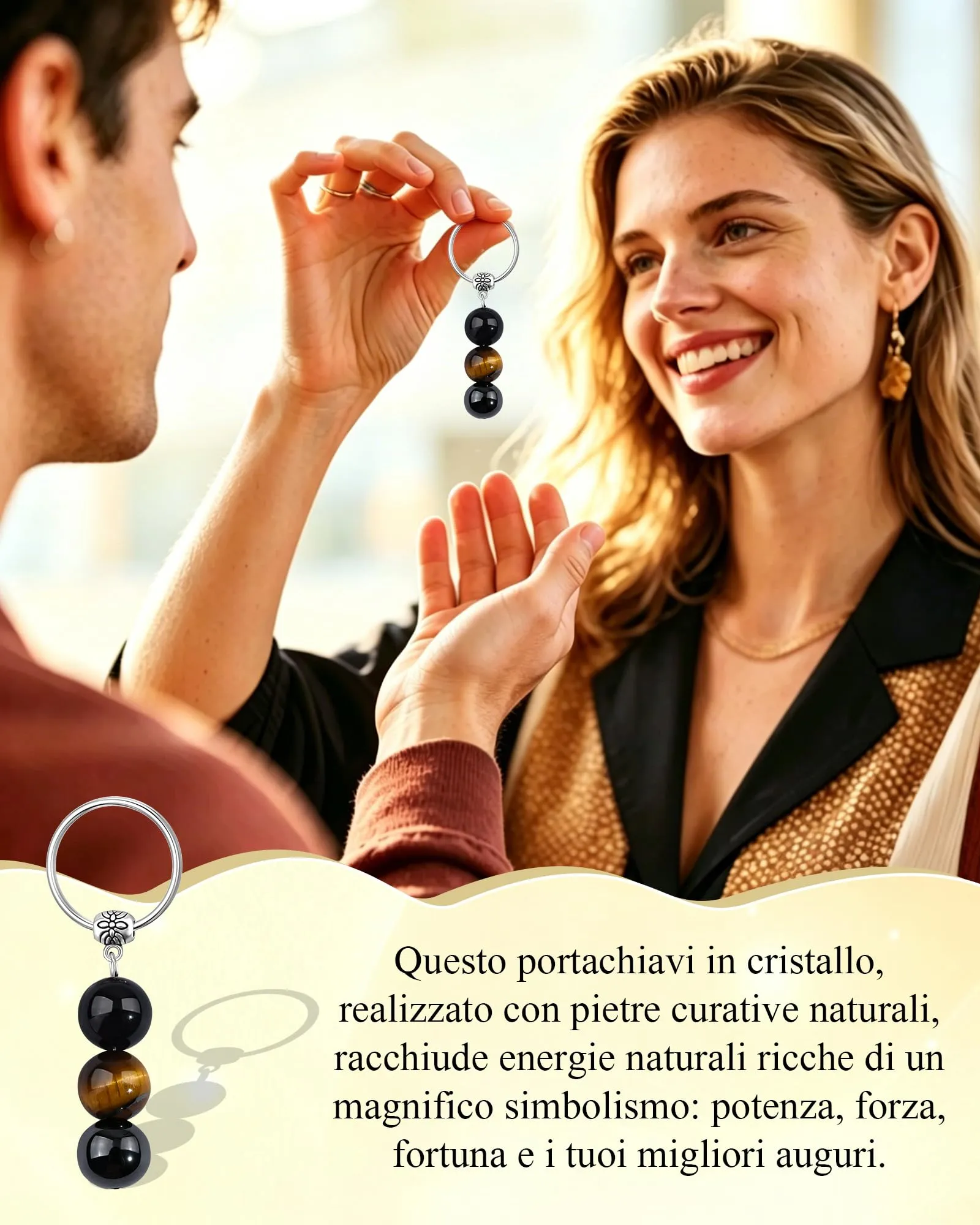 Cheerslife Portachiavi Personalizzato Cristalli Naturali Uomo - immagine 2