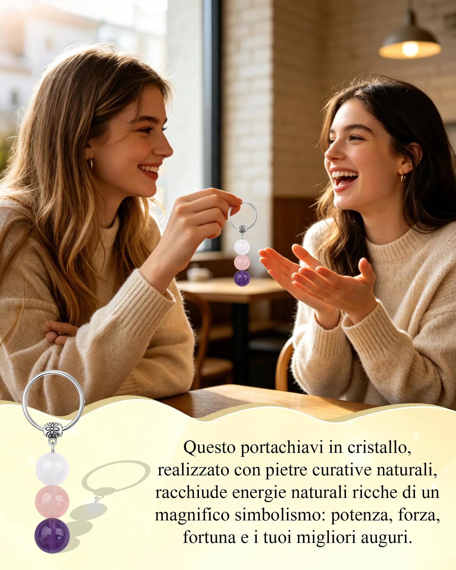 Cheerslife Portachiavi Personalizzato in Cristalli Naturali per Uomo e Donna - immagine 2