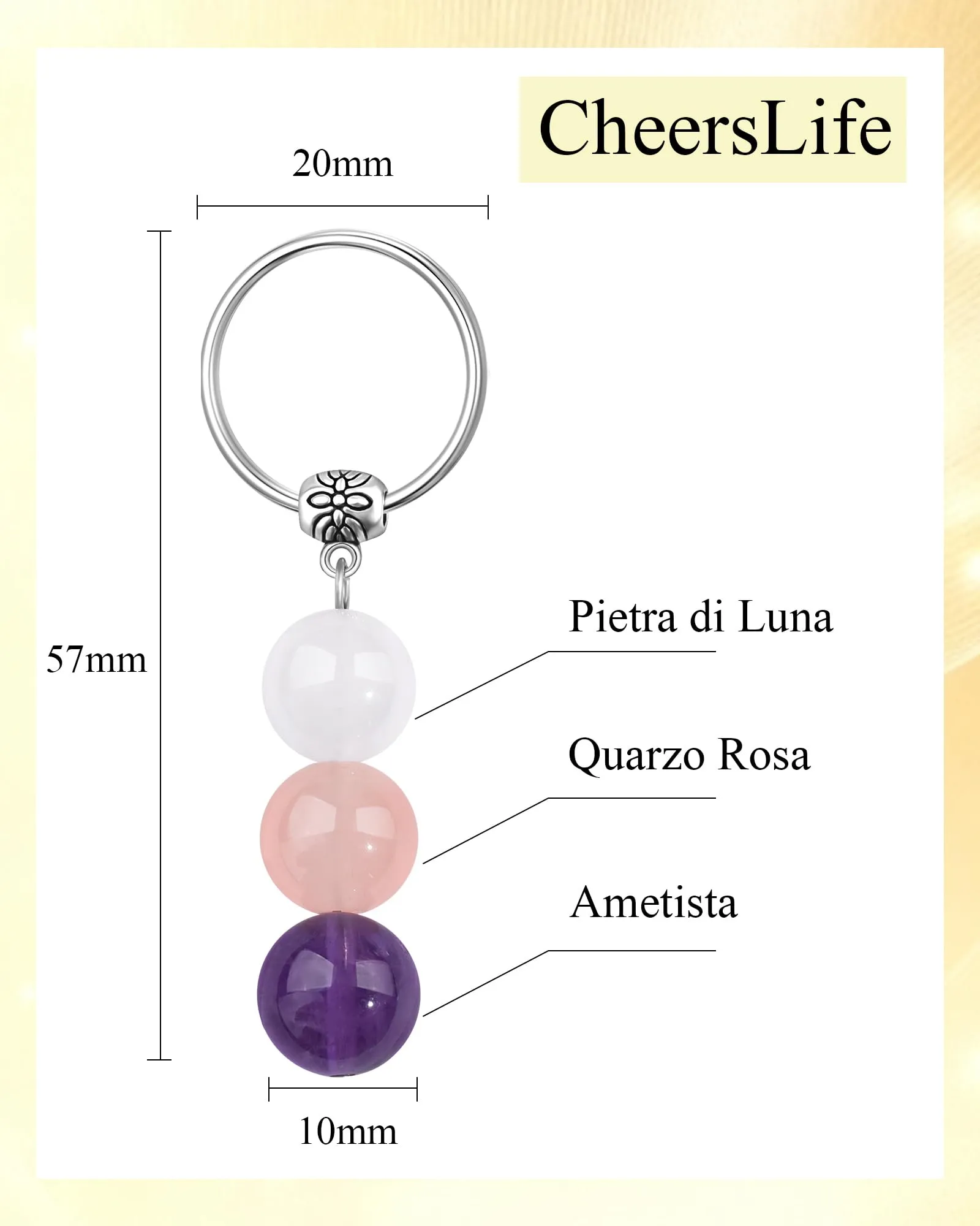 Cheerslife Portachiavi Personalizzato in Cristalli Naturali per Uomo e Donna - immagine 4