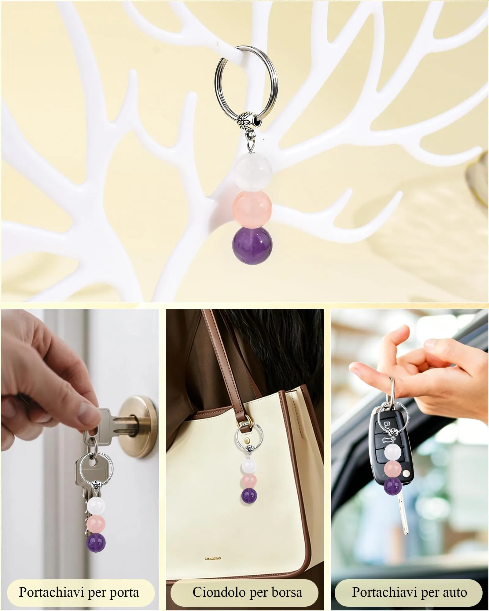 Cheerslife Portachiavi Personalizzato in Cristalli Naturali per Uomo e Donna - immagine 5