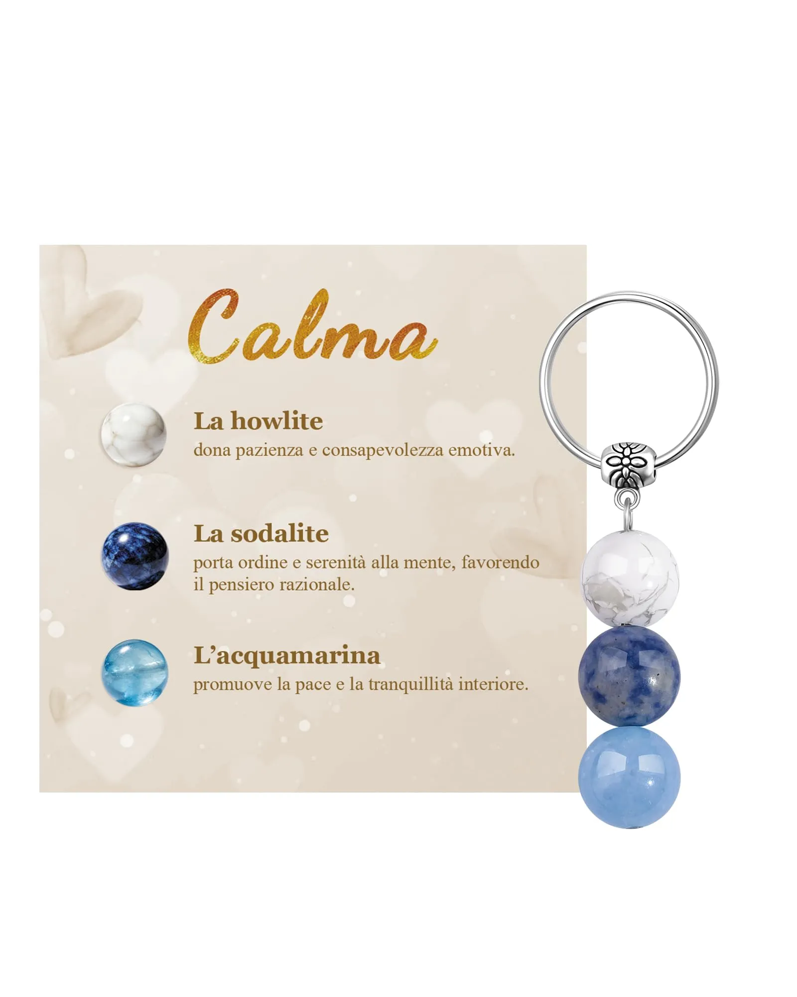 Cheerslife Portachiavi Personalizzato in Cristalli Naturali Howlite, Sodalite e Acquamarina - immagine 1