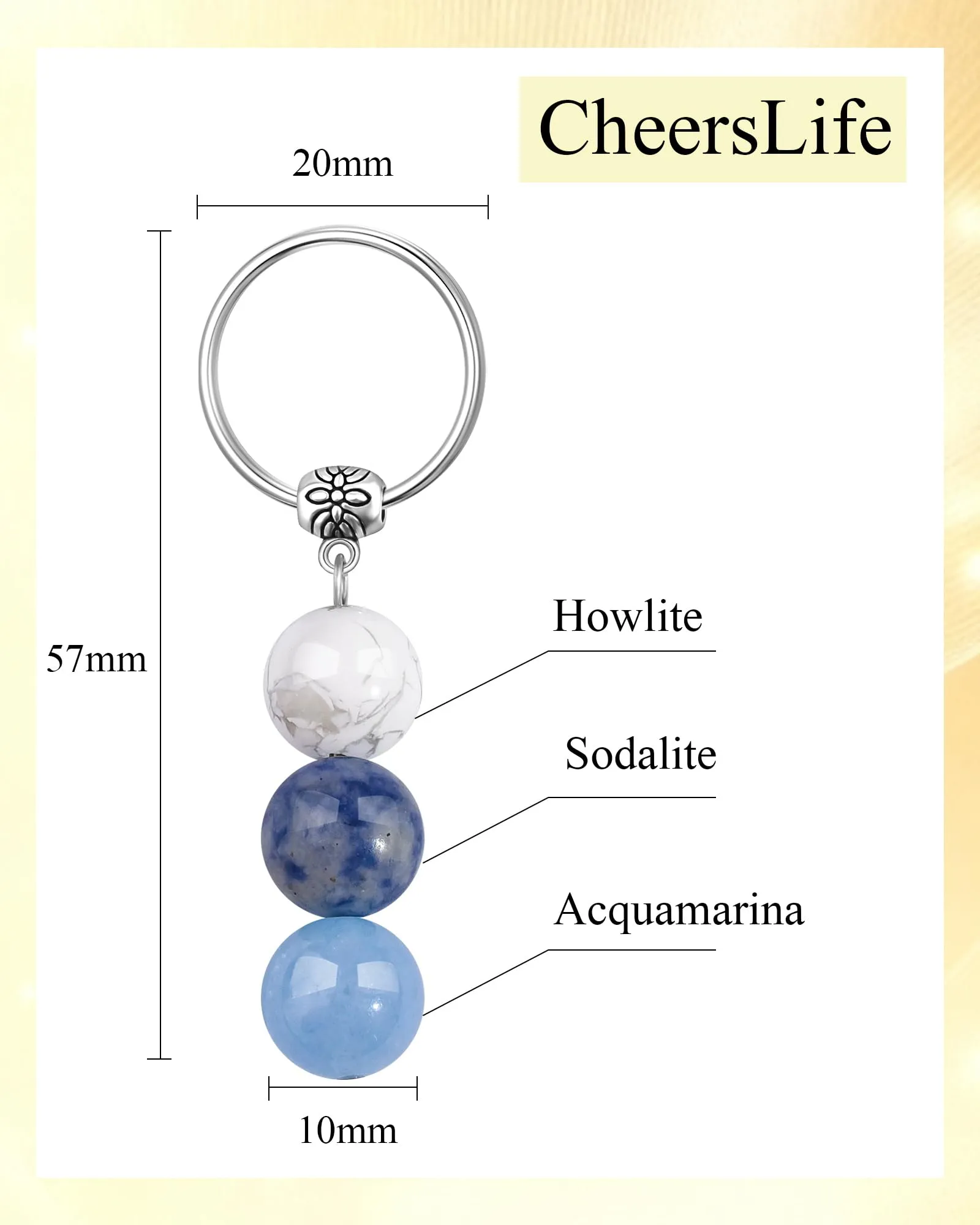 Cheerslife Portachiavi Personalizzato in Cristalli Naturali Howlite, Sodalite e Acquamarina - immagine 4