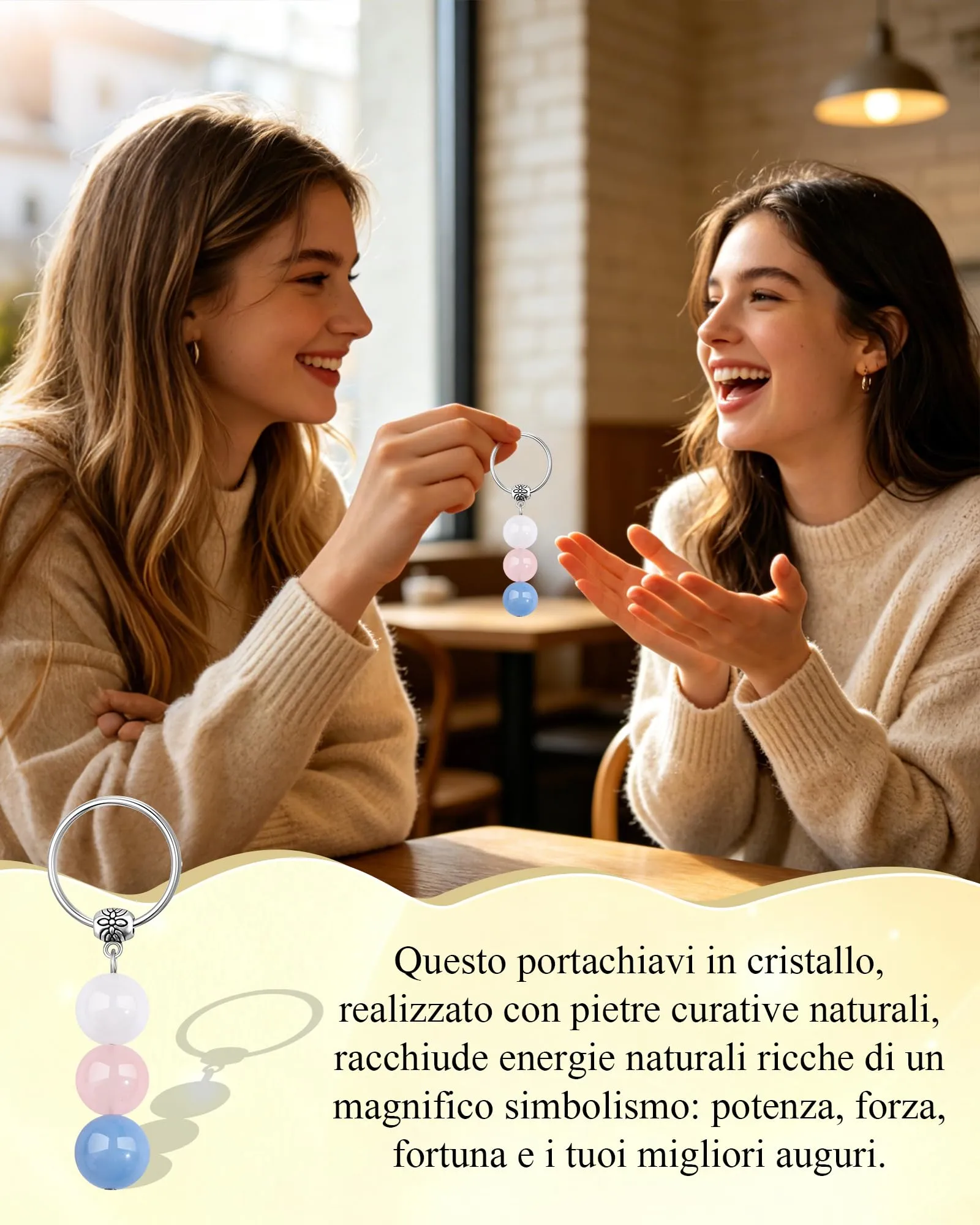 Cheerslife Portachiavi Personalizzato in Cristalli Naturali per Uomo e Donna - immagine 2