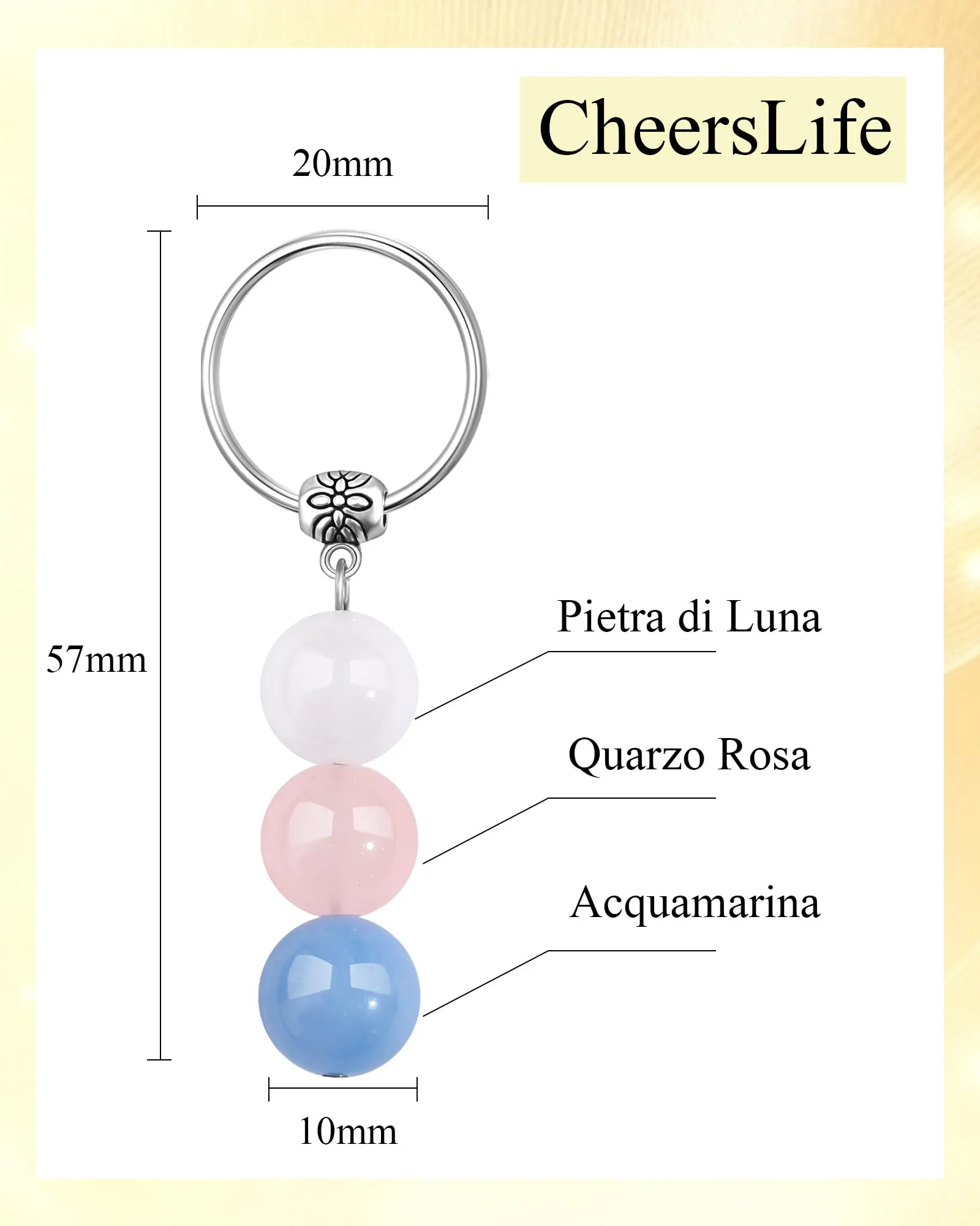 Cheerslife Portachiavi Personalizzato in Cristalli Naturali per Uomo e Donna - immagine 4